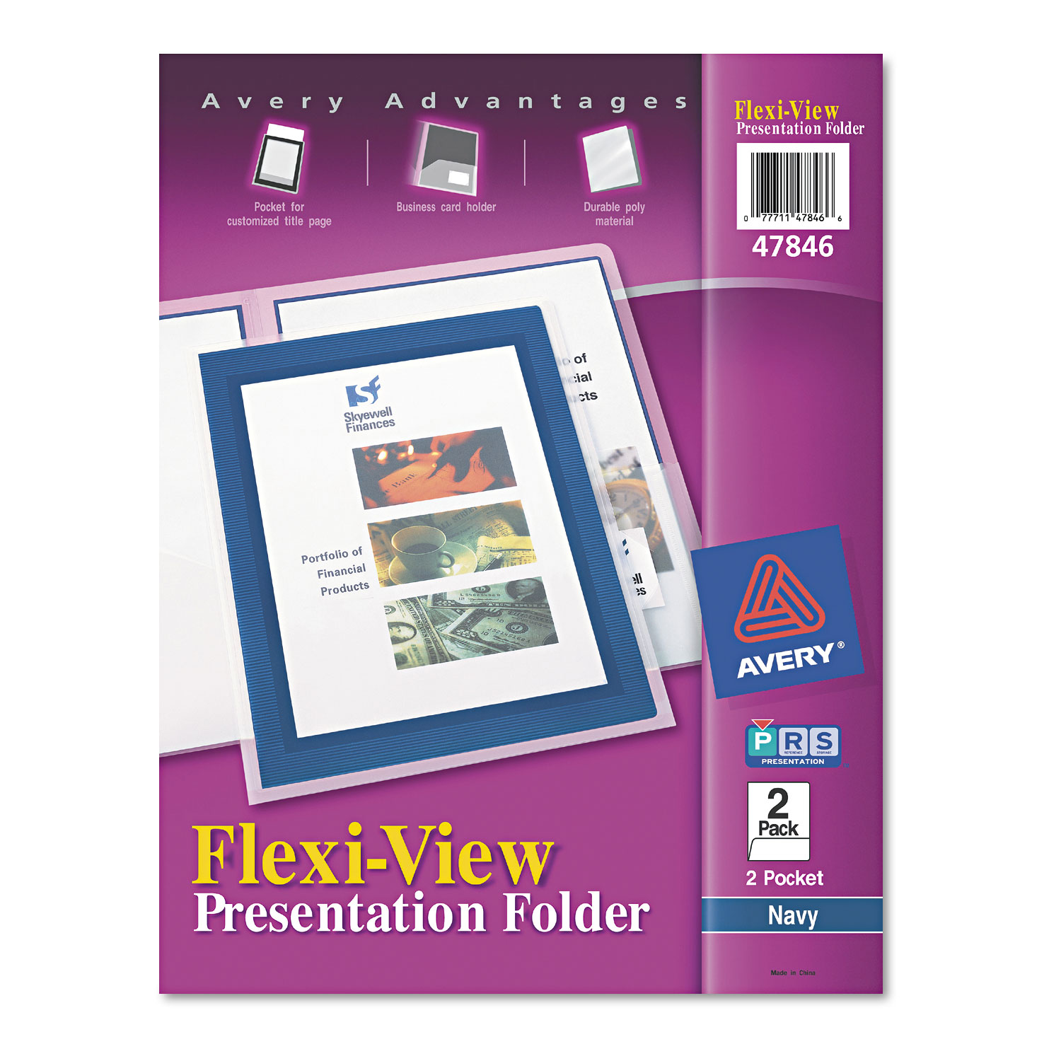  Avery 47846 Flexi-View Two-Pocket Polypropylene Folder, Translucent/Navy, 2/Pack (AVE47846) 