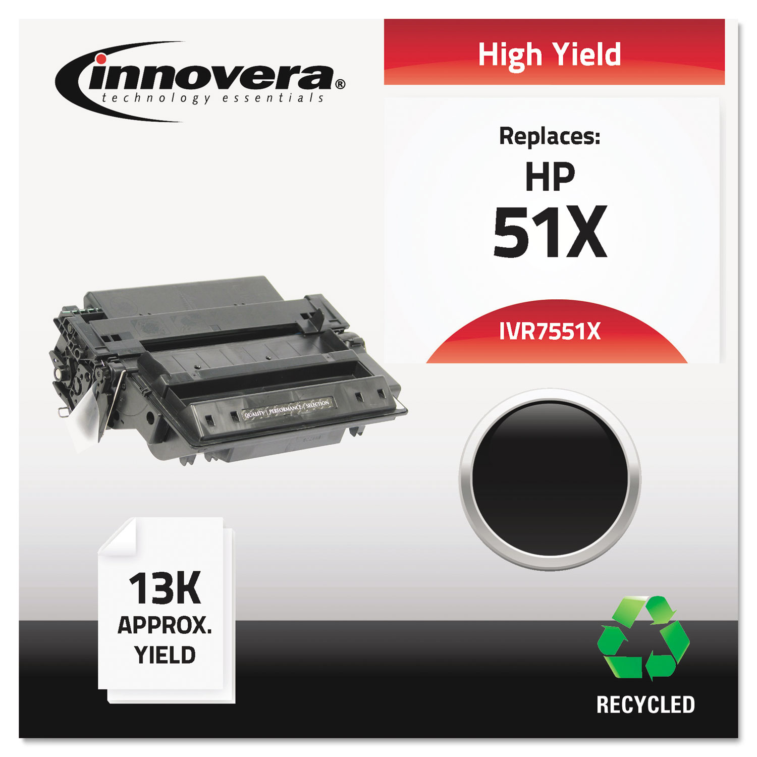  Innovera IVR7551X Remanufactured Q7551X (51X) High-Yield Toner, 13000 Page-Yield, Black (IVR7551X) 