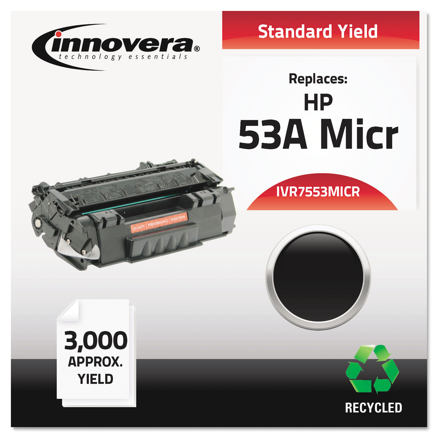  Innovera IVR7553MICR Remanufactured Q7553A(M) (53AM) MICR Toner, 3000 Page-Yield, Black (IVR7553MICR) 