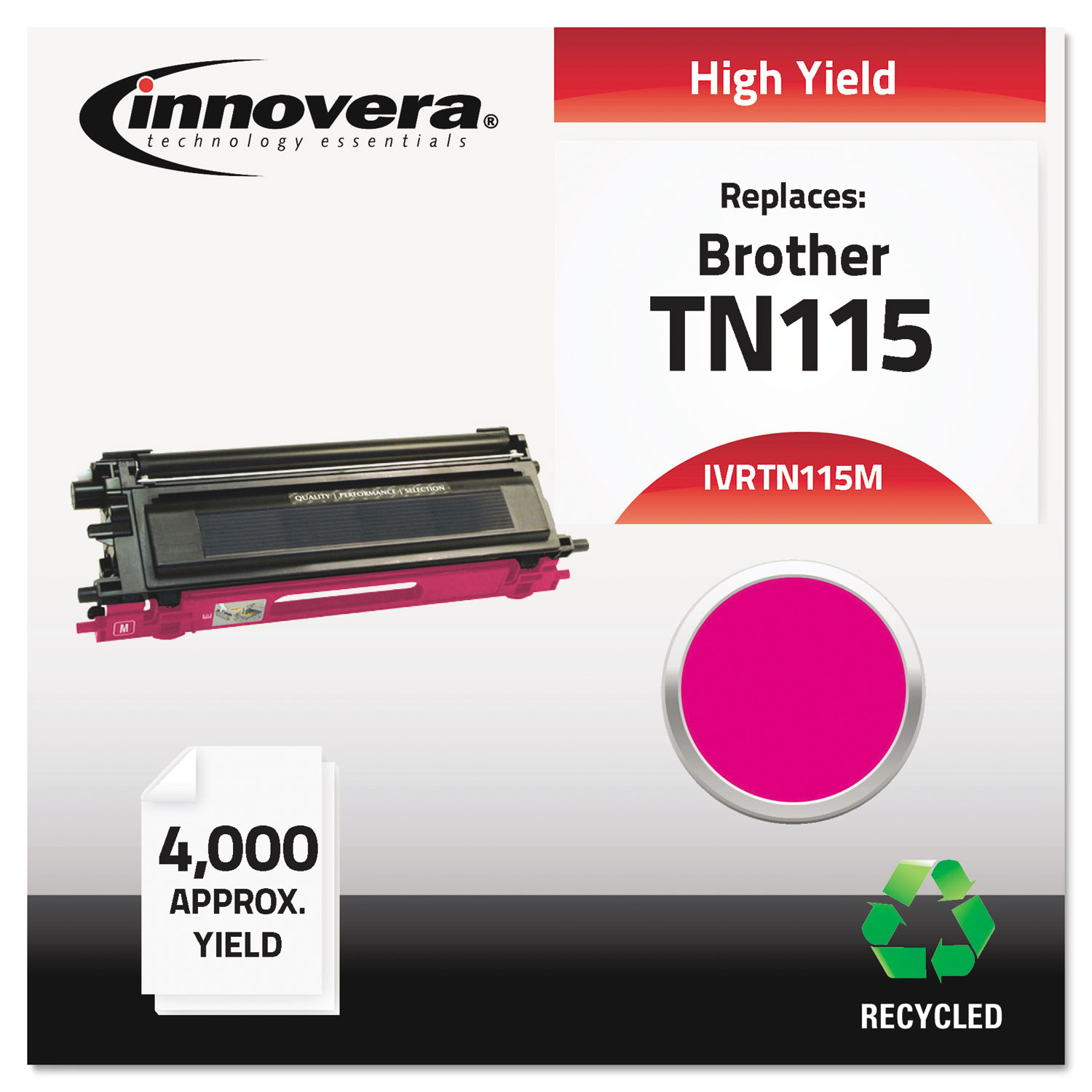  Innovera IVRTN115M Remanufactured TN115M High-Yield Toner, 4000 Page-Yield, Magenta (IVRTN115M) 