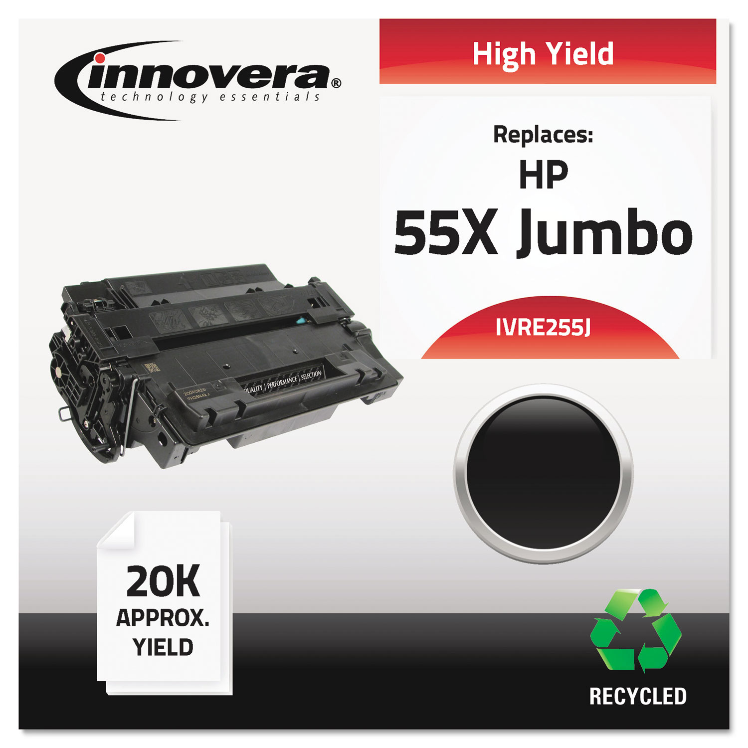  Innovera IVRE255J Remanufactured CE255X(J) (55XJ) Extra High-Yield Toner, 18000 Page-Yield, Black (IVRE255J) 