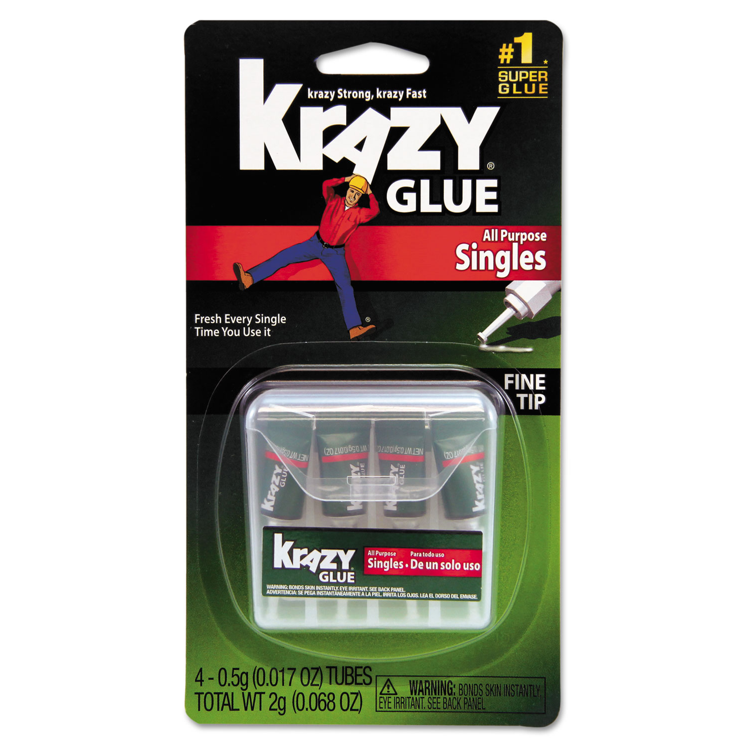  Krazy Glue KG58248SN Single-Use Tubes, 0.07 oz, Dries Clear, 4/Pack (EPIKG58248SN) 