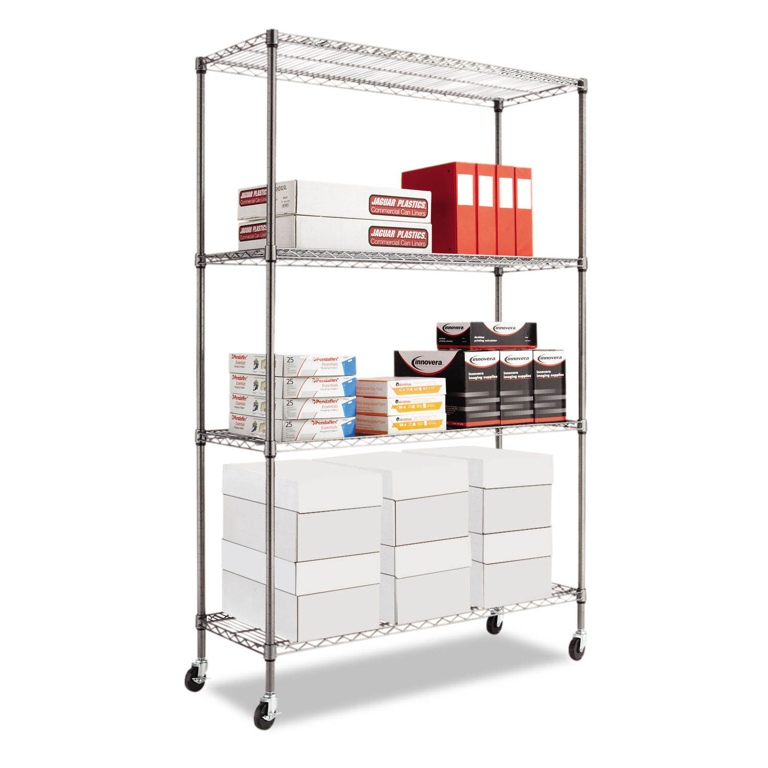Complete Wire Shelving Unit w/Caster, Four-Shelf, 48 x 18 x 72, Black Anthracite