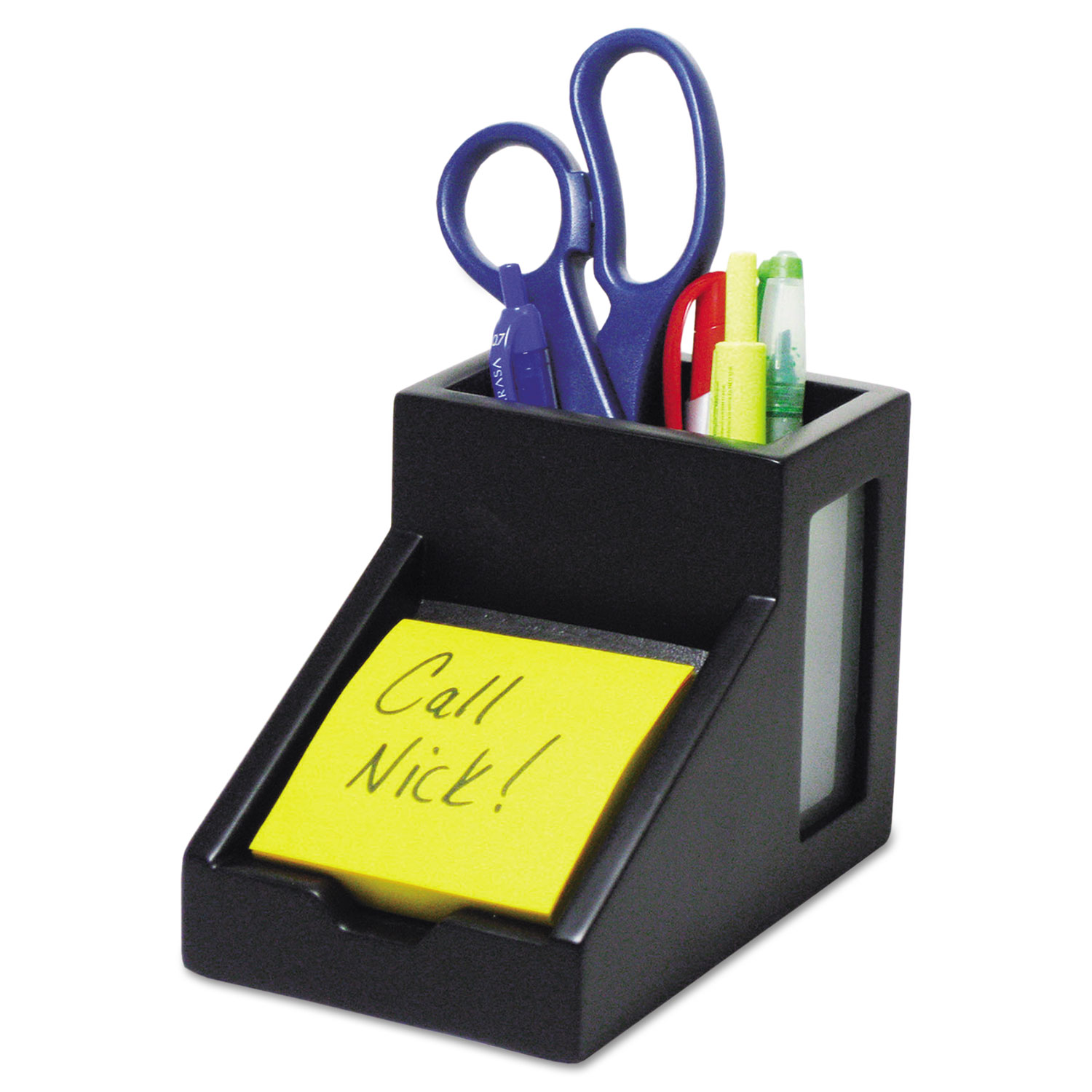 Victor 9505-5 Midnight Black Collection Pencil Cup with Note Holder, 4 x 6 3/10 x 4 1/2, Wood (VCT95055) 