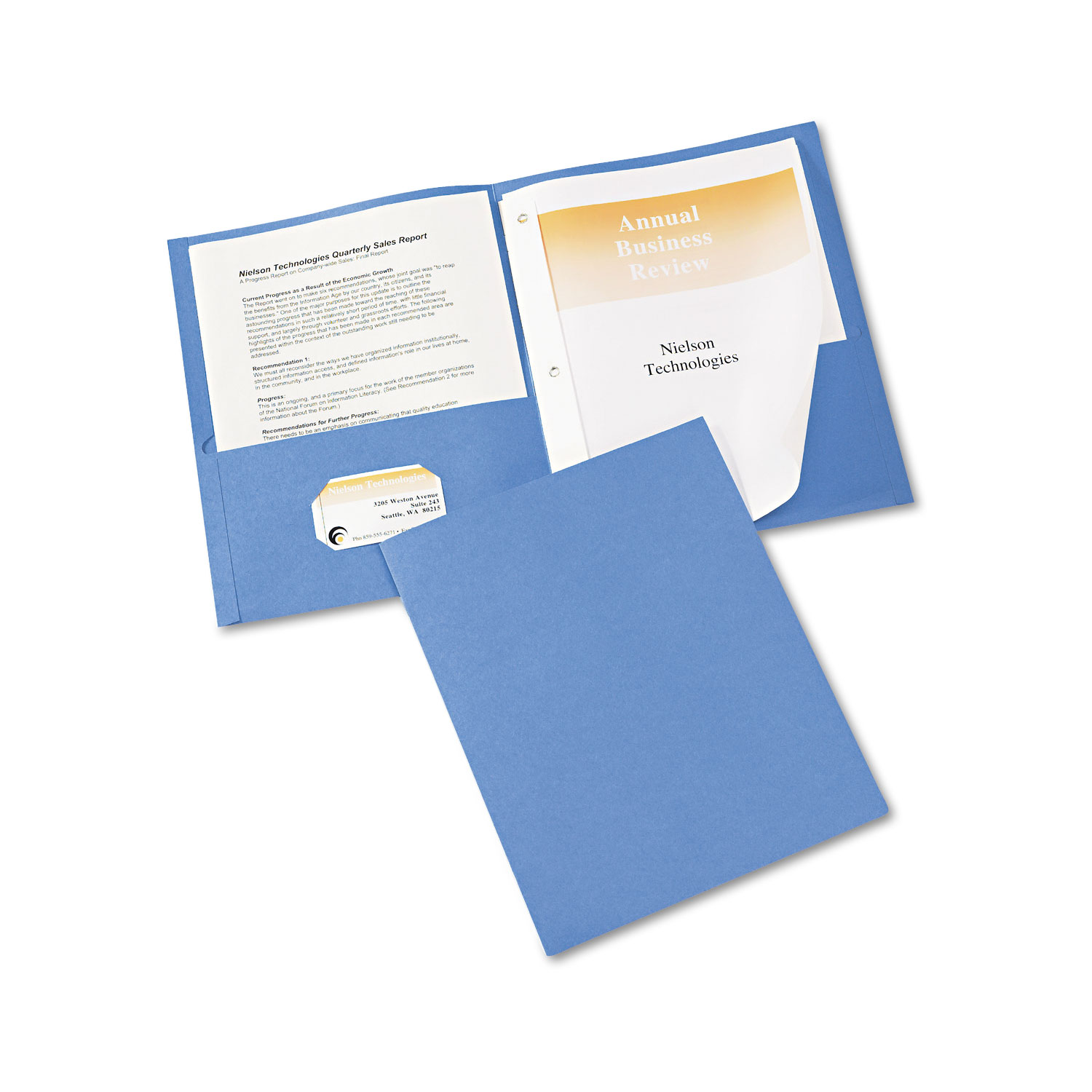  Avery 47976 Two-Pocket Folder, Prong Fastener, Letter, 1/2 Capacity, Light Blue, 25/Box (AVE47976) 