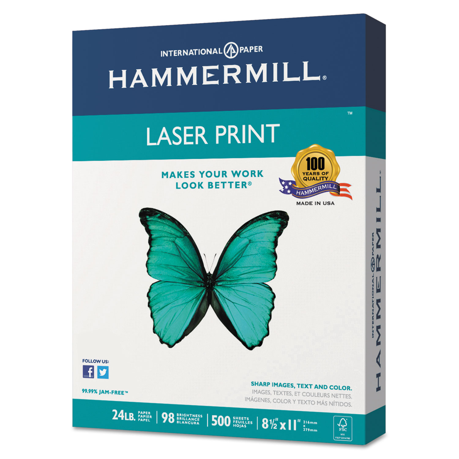 Laser Print Office Paper, 98 Brightness, 24lb, 8-1/2 x 11, White, 500 Sheets/Rm