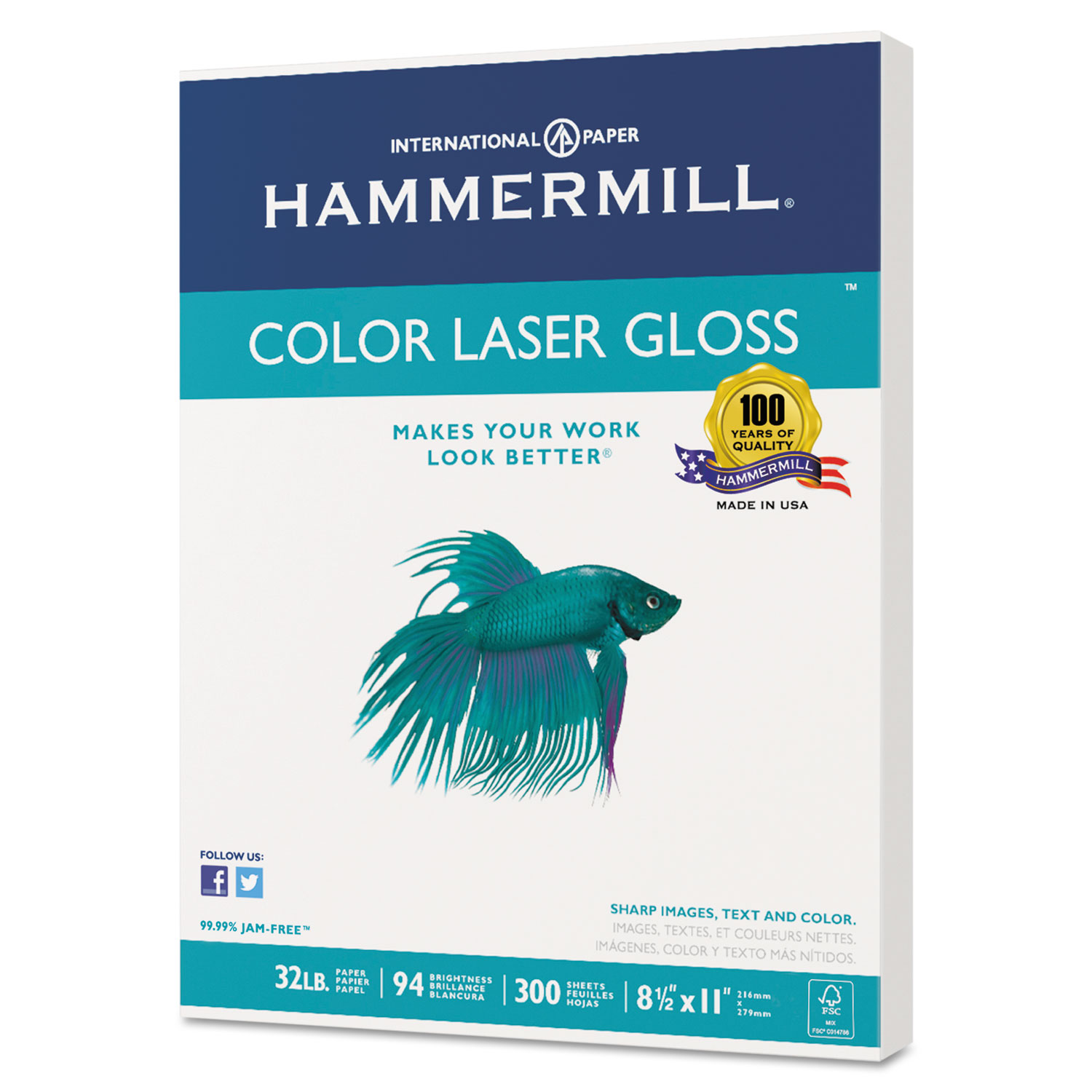Color Laser Gloss Paper, 94 Brightness, 32lb, 8-1/2 x 11, White, 300 Sheets/Pack
