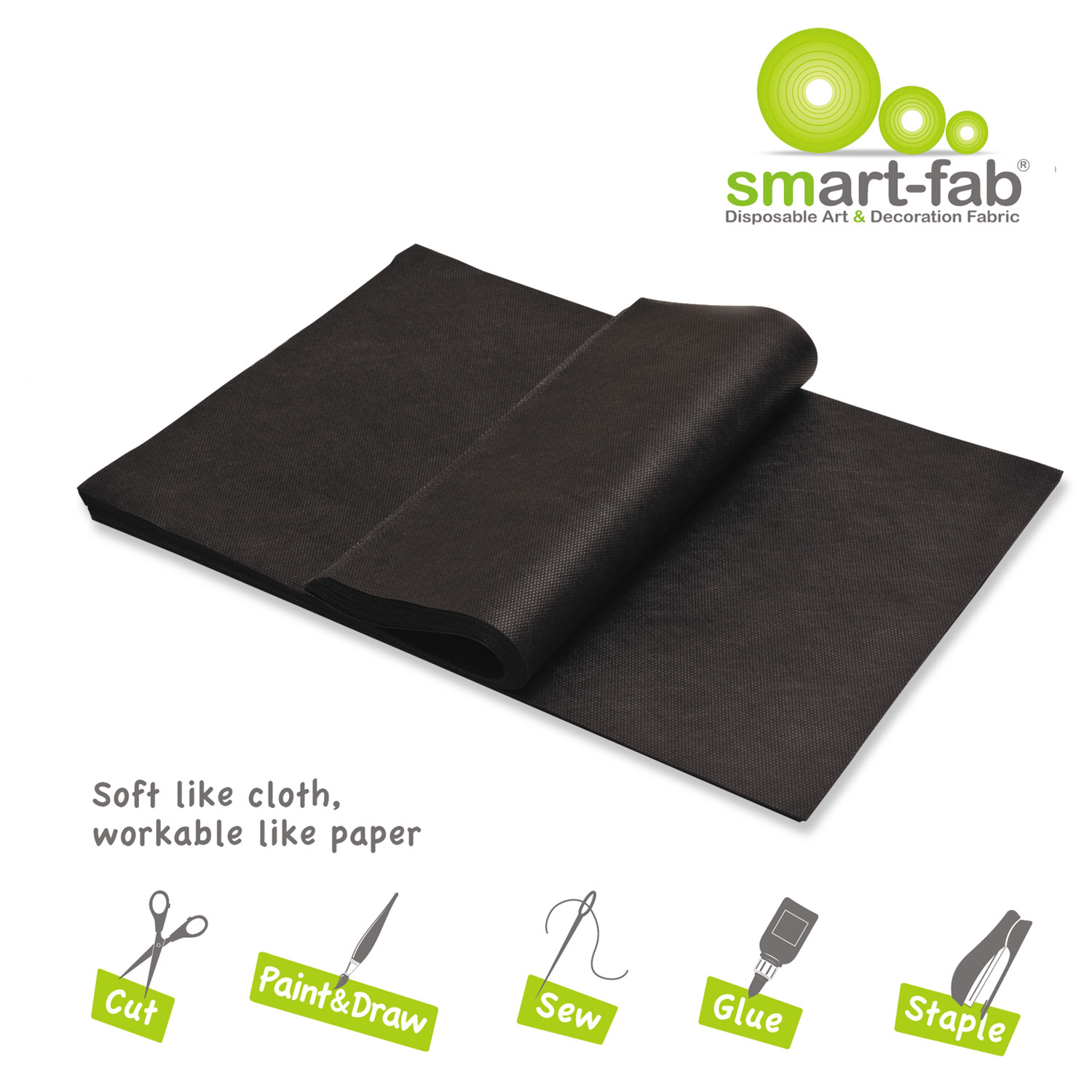 Smart Fab Disposable Fabric, 12 x 18 Sheets, Black, 45 per pack