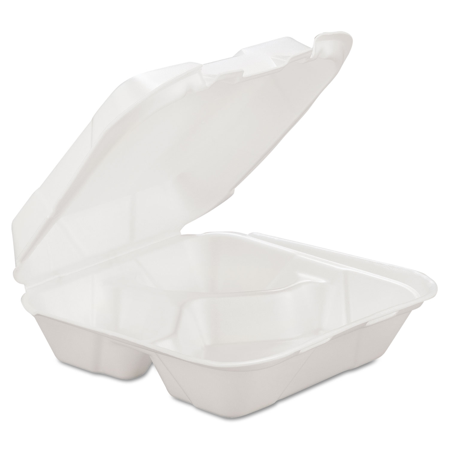  GEN SN243VW-H-0183400 Foam Hinged Carryout Container, 3-Comp, White, 8 X 8 1/4 X 3, 200/Carton (GENHINGEDM3) 