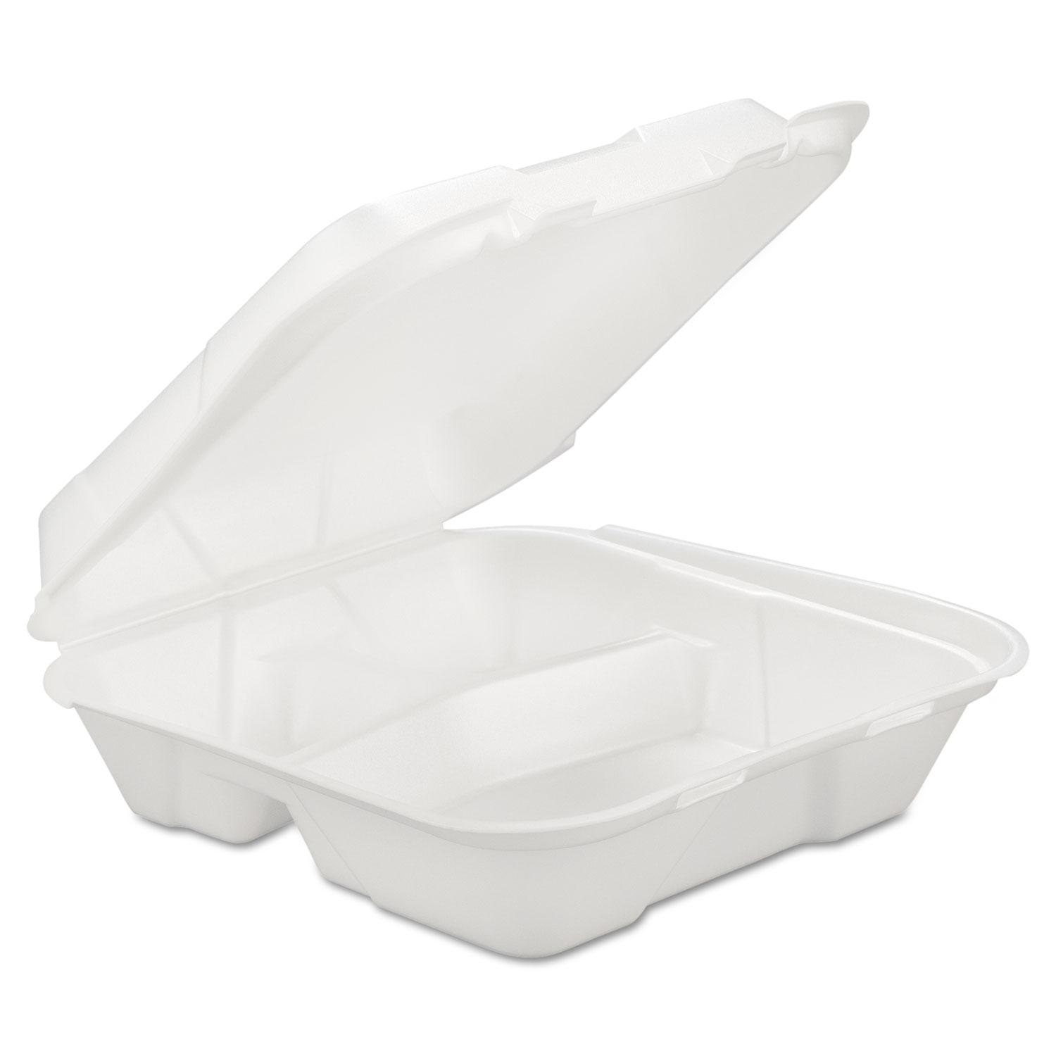  GEN SN203VW-H-0183400 Foam Hinged Carryout Container, 3-Comp, White, 9 1/4 X 9 1/4 X 3, 200/Carton (GENHINGEDL3) 
