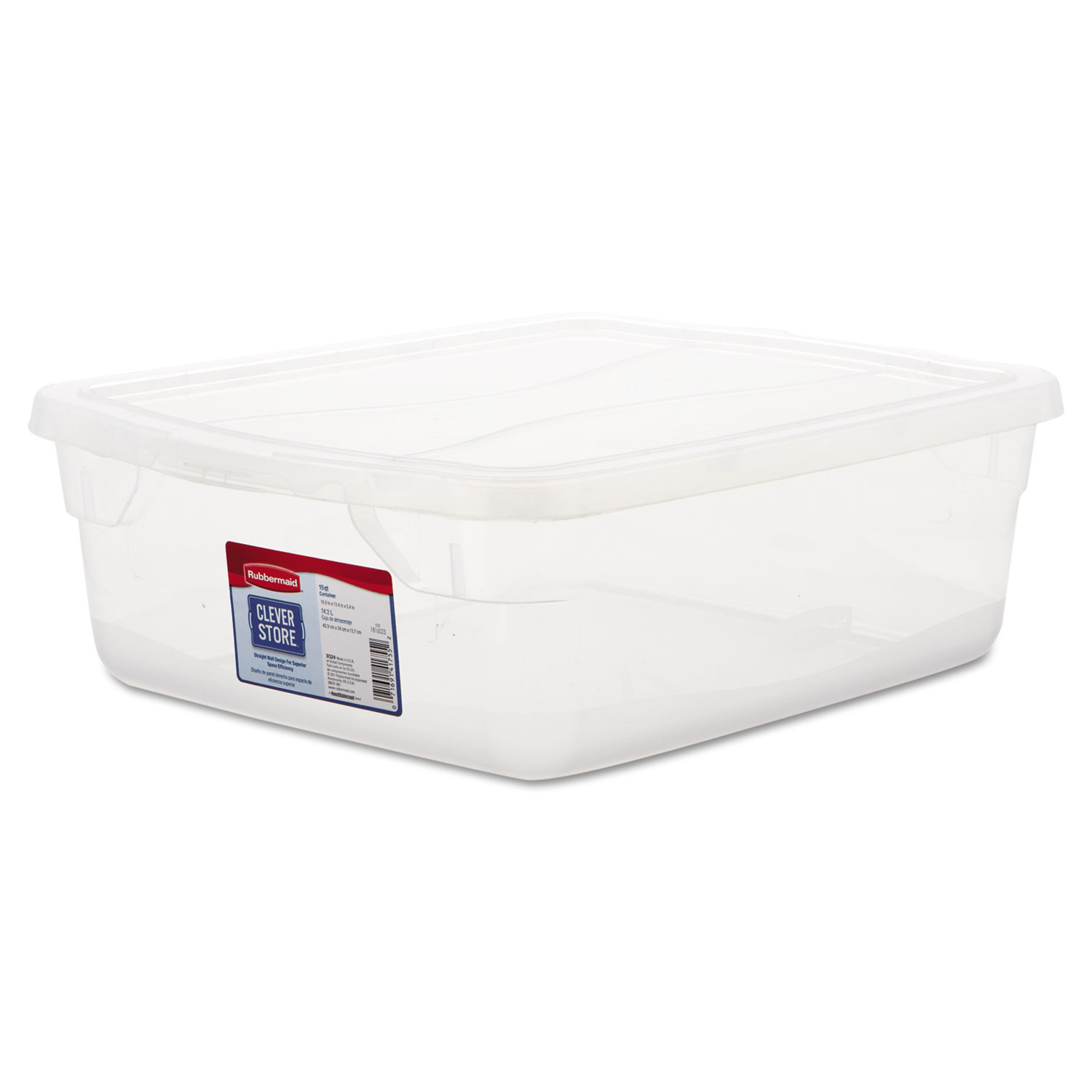 Clever Store Snap-Lid Container, 13 3/8 x 16 7/8 x 5 3/8, 15 qt, Clear