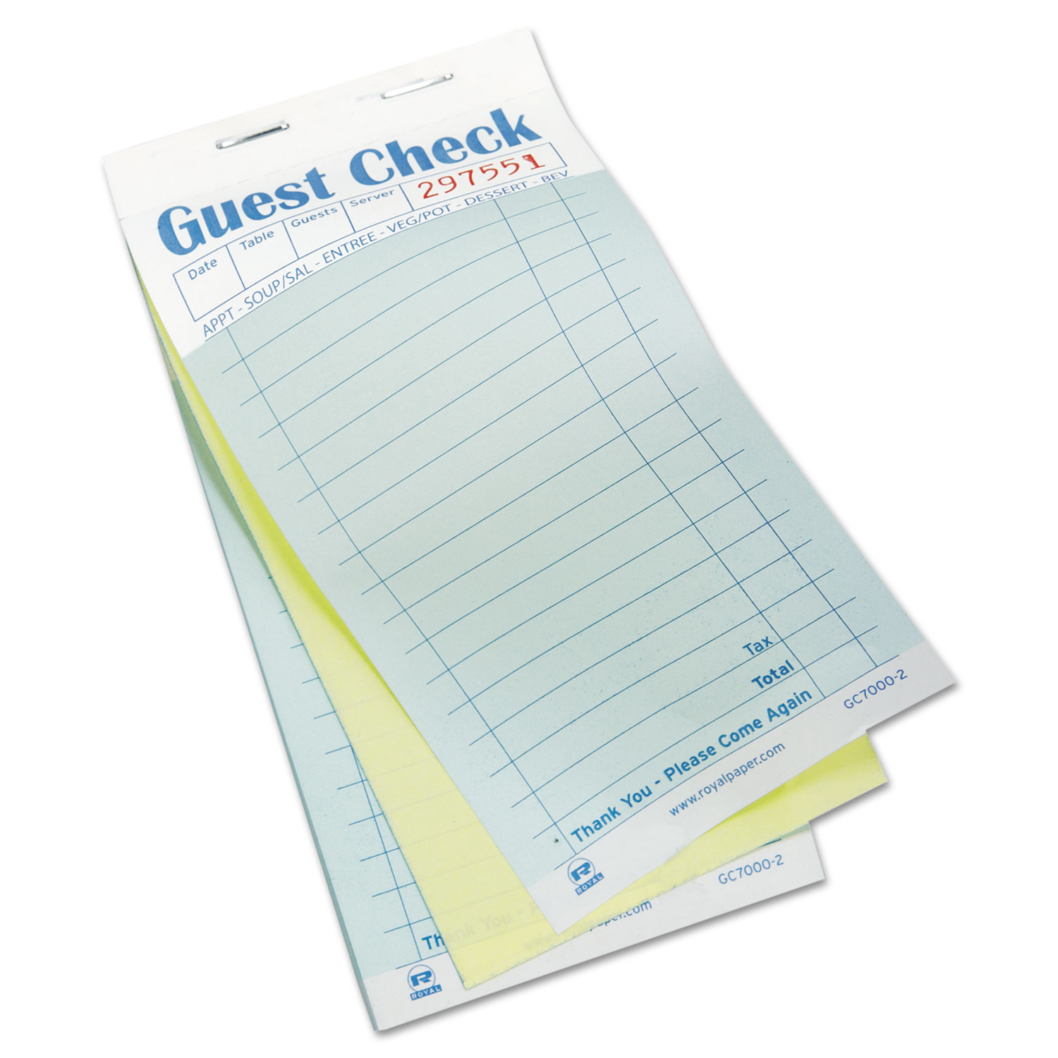 Green New Version Royal Green Guest Check Board 1 Part Booked with 15 Lines Package of 10 Books