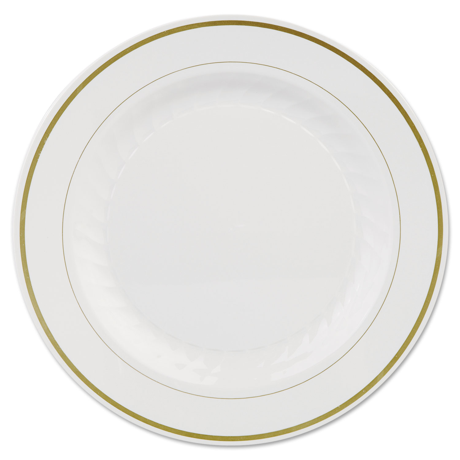 Masterpiece Plastic Plates, 10 1/4in, Ivory w/Gold Accents, Round