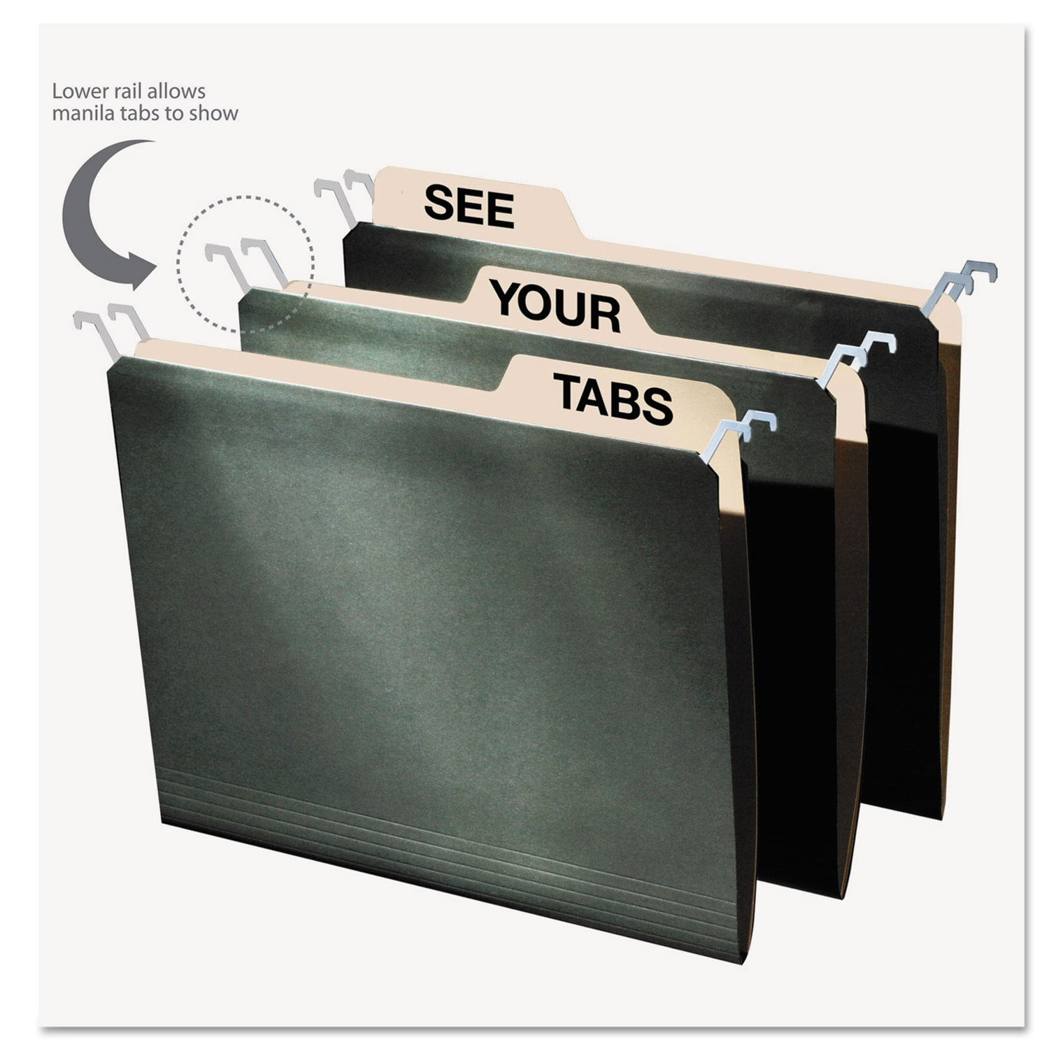  find It FT07033 Hanging File Folders with Innovative Top Rail, Letter Size, 1/4-Cut Tab, Standard Green, 20/Pack (IDEFT07033) 