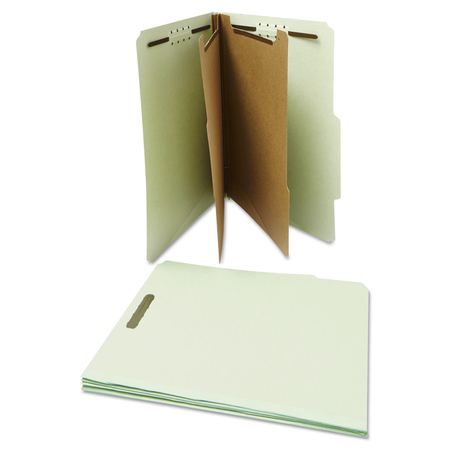  Universal UNV10273 Six--Section Pressboard Classification Folders, 2 Dividers, Letter Size, Gray-Green, 10/Box (UNV10273) 