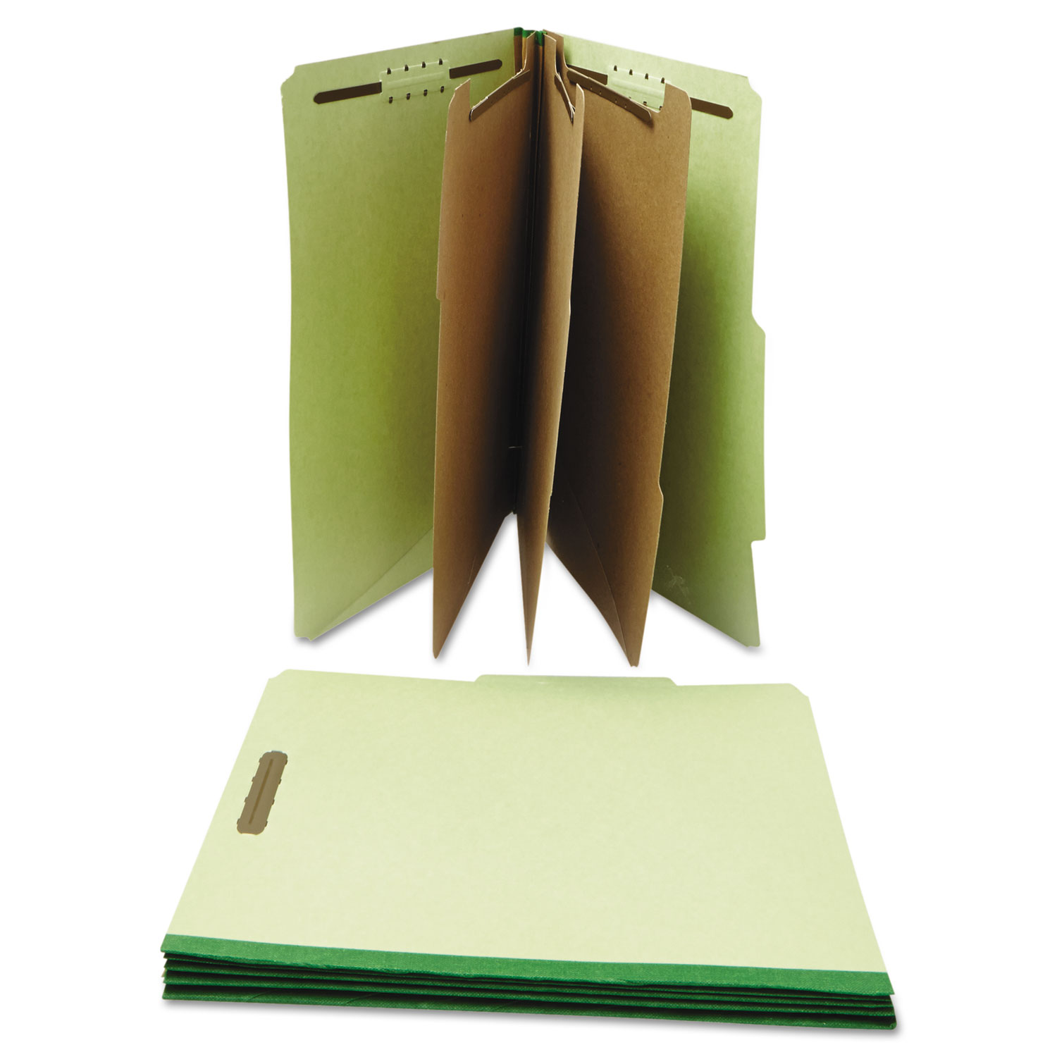 Four-, Six- and Eight-Section Classification Folders, 3 Dividers, Letter Size, Green, 10/Box
