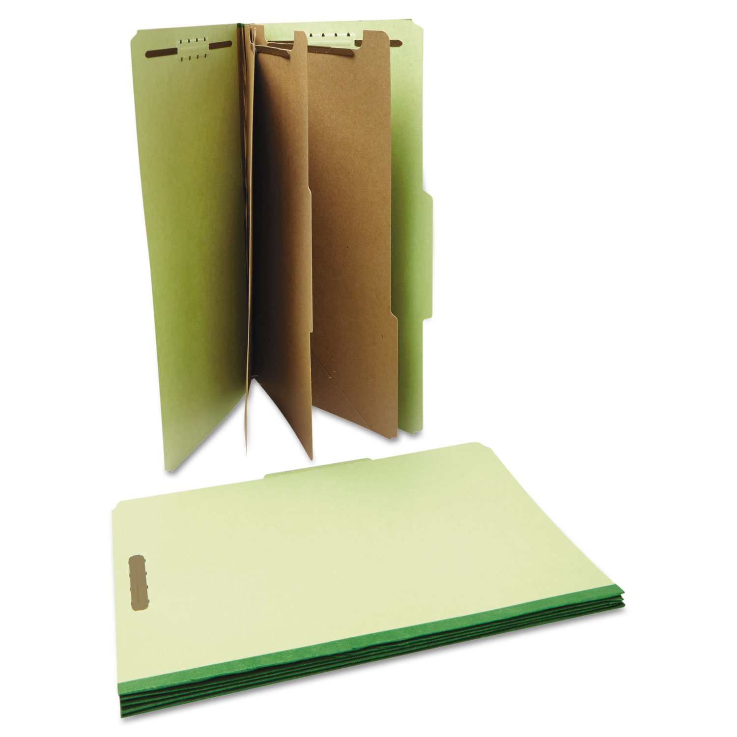 Four-, Six- and Eight-Section Classification Folders, 3 Dividers, Legal Size, Green, 10/Box