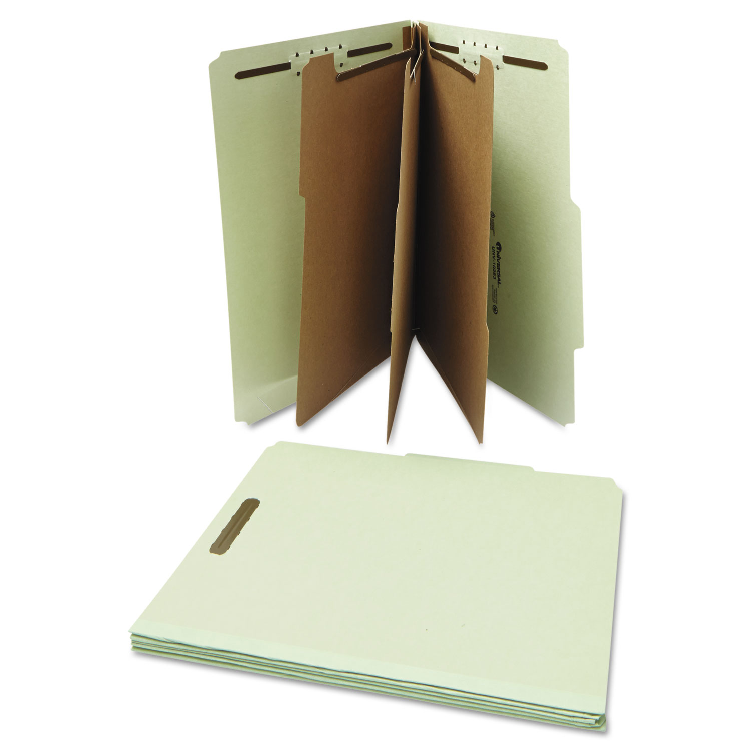 Four-, Six- and Eight-Section Classification Folders, 3 Dividers, Letter Size, Gray-Green, 10/Box