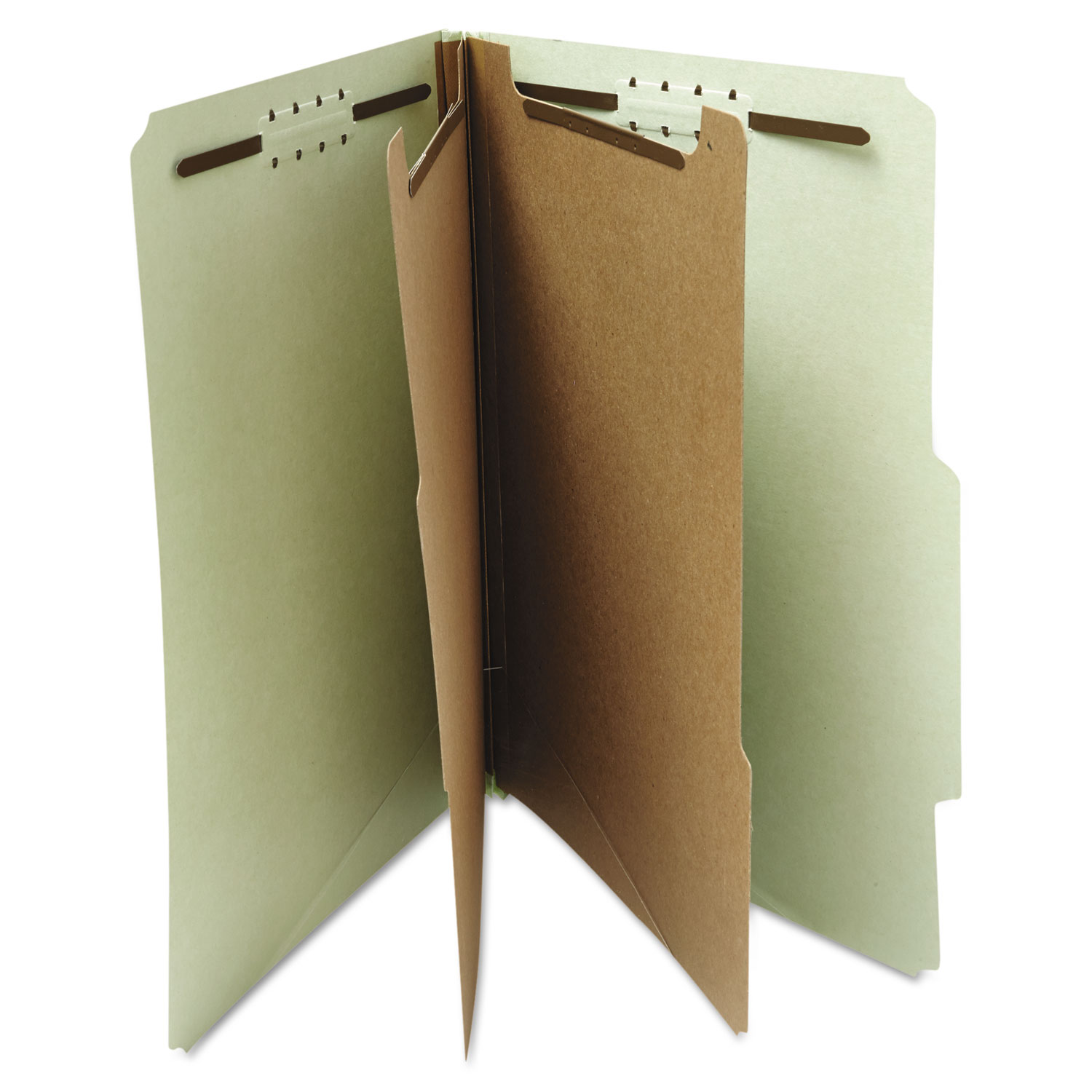 Four-, Six- and Eight-Section Classification Folders, 2 Dividers, Letter Size, Gray-Green, 10/Box