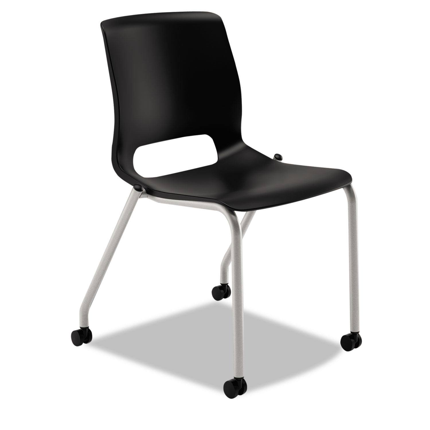  HON HMG1.N.A.ON.PLAT Motivate Four-Leg Stacking Chair, Onyx Seat/Black Back, Platinum Base, 2/Carton (HONMG101ON) 