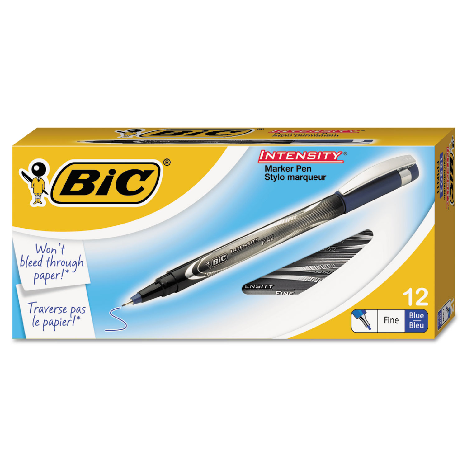  BIC FPIN11-BE Intensity Stick Porous Point Marker Pen, Fine 0.5mm, Blue Ink/Barrel, Dozen (BICFPIN11BE) 