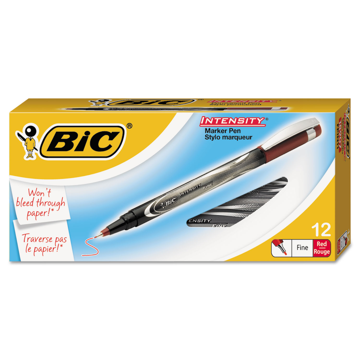  BIC FPIN11-RD Intensity Stick Porous Point Marker Pen, Fine 0.5mm, Red Ink/Barrel, Dozen (BICFPIN11RD) 