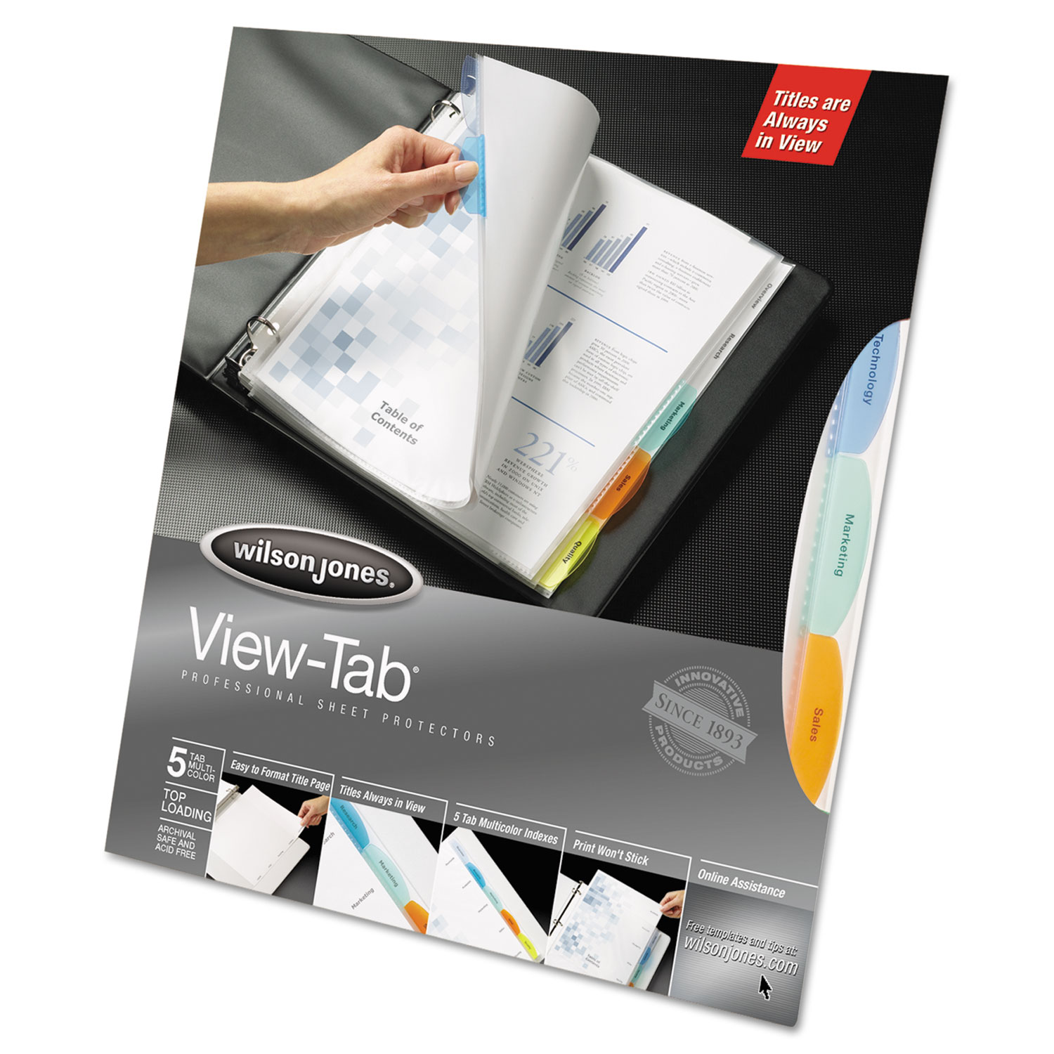 Top-Loading View-Tab Sheet Protectors, 8-Tab, Letter, Multicolor Tabs