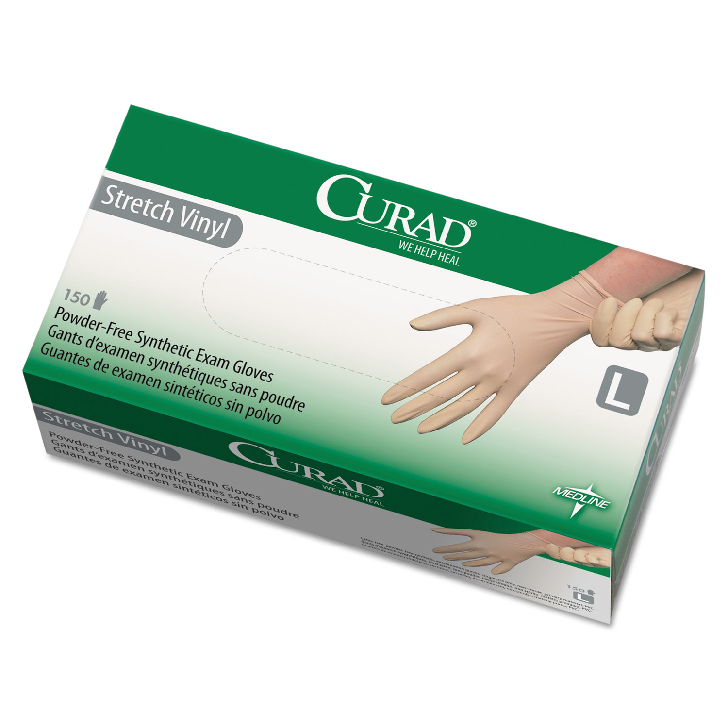  Curad CUR9226 Stretch Vinyl Exam Gloves, Powder-Free, Large, 150/Box (MII6CUR9226) 