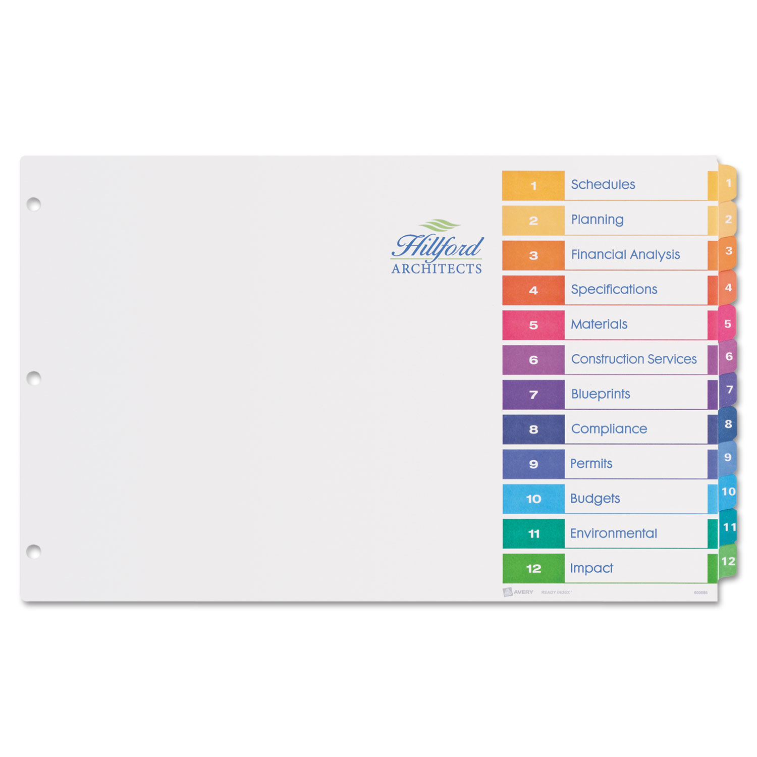 Ready Index Customizable Table of Contents Multicolor Dividers, 12-Tab, 11 x 17