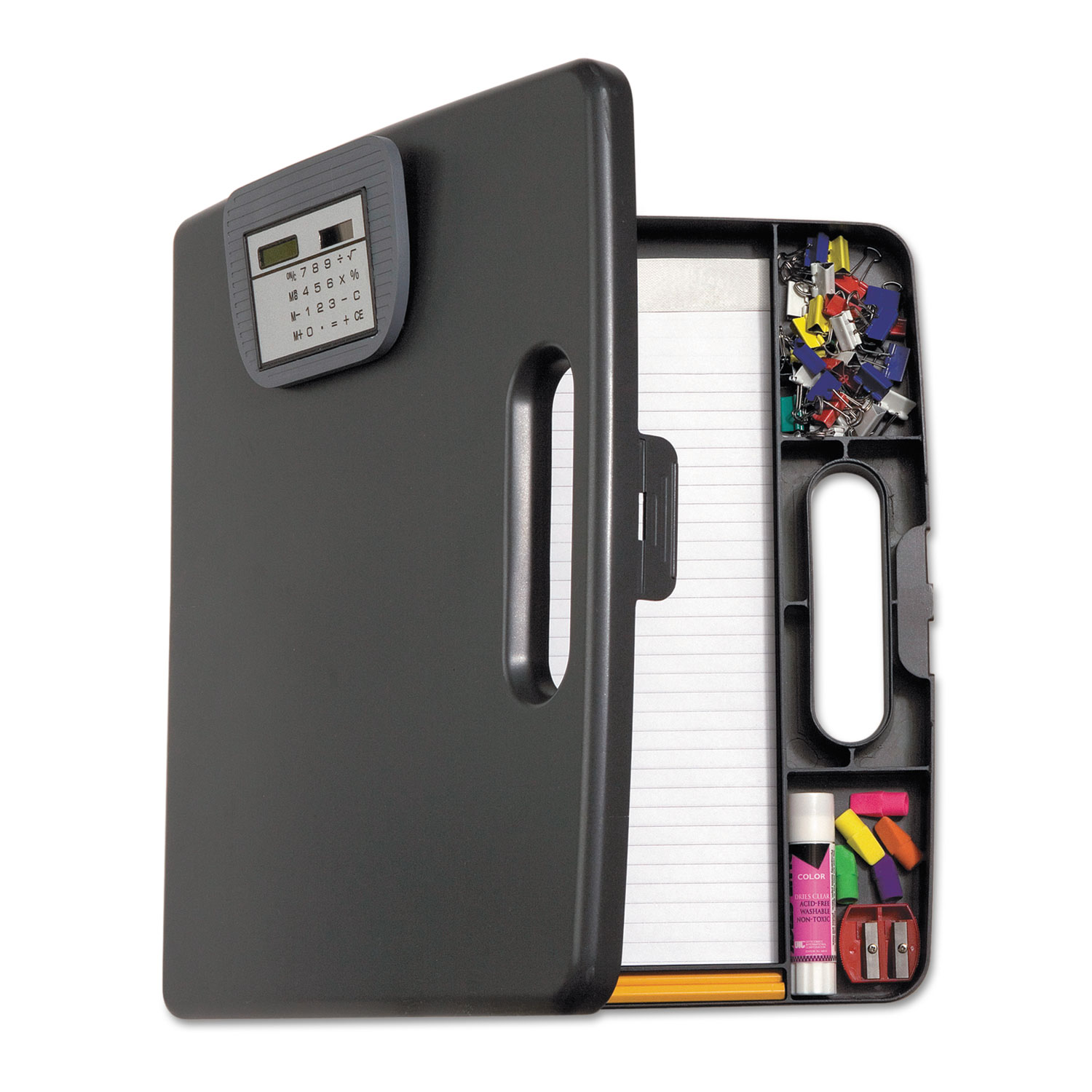 Portable Storage Clipboard Case w/Calculator, 12w x 13 1/10h, Charcoal