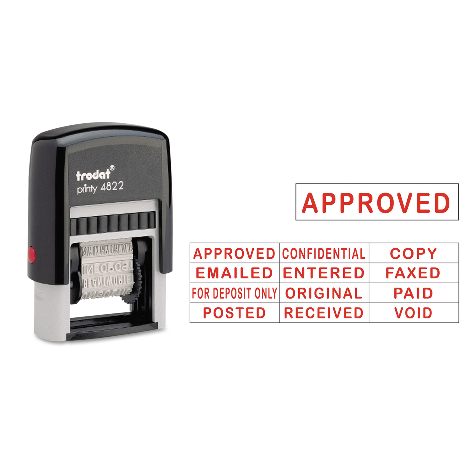  Trodat E4822 Self-Inking Stamps, 12-Message, Self-Inking, 1 1/4 x 3/8, Red (USSE4822) 
