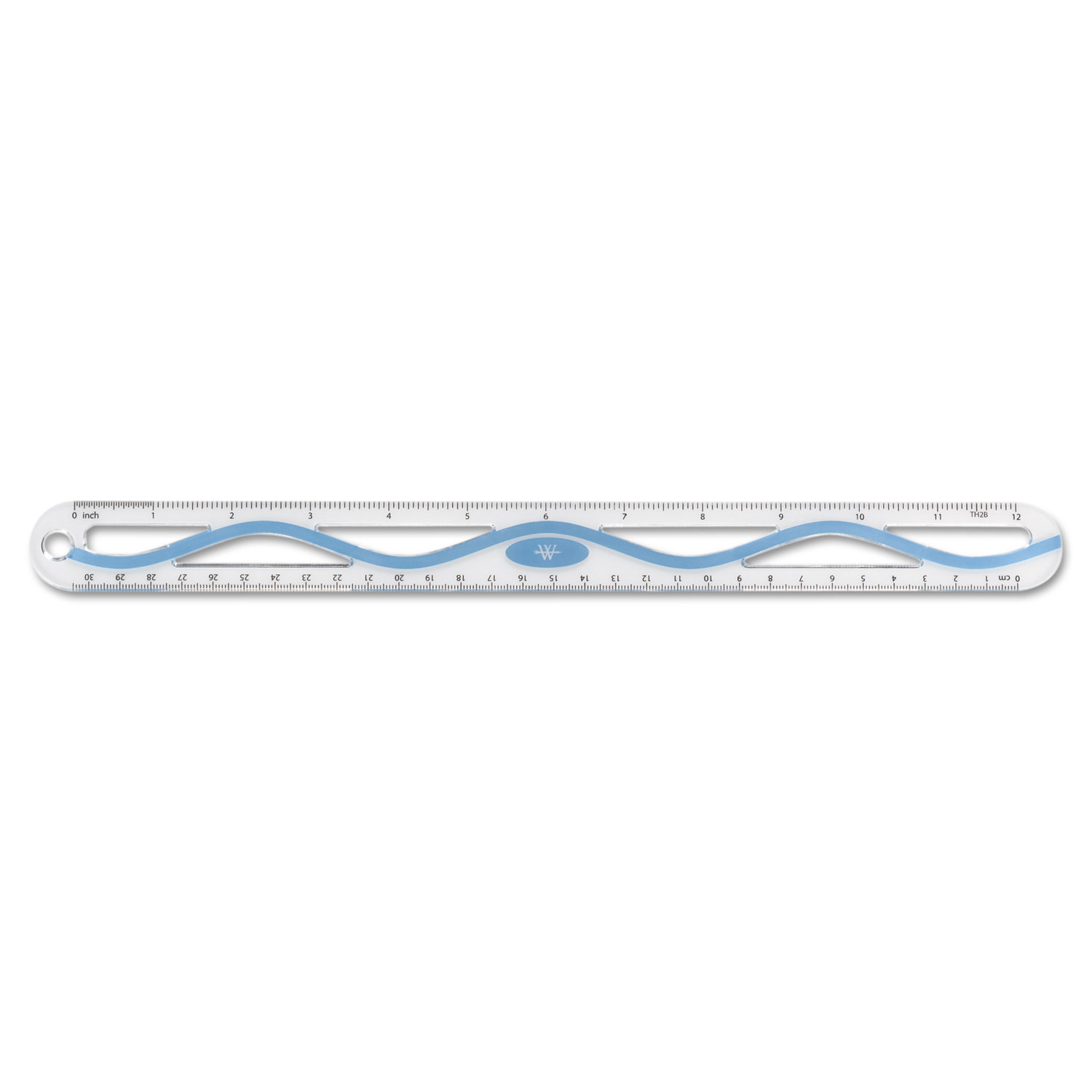 12 Plastic Wave Ruler, Standard/Metric, Blue