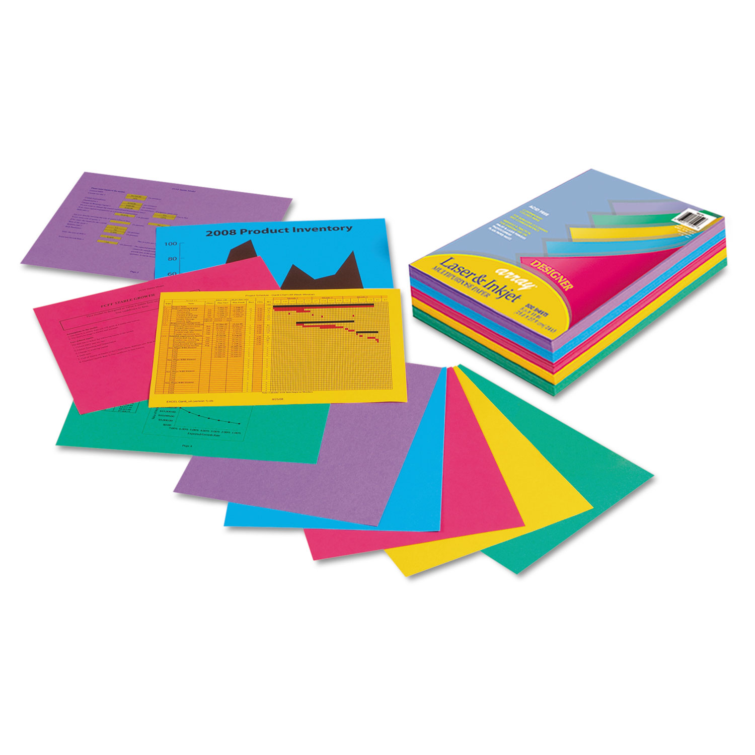Array Colored Bond Paper, 24 lb Bond Weight, 8.5 x 11, Assorted Neon  Colors, 100/Pack