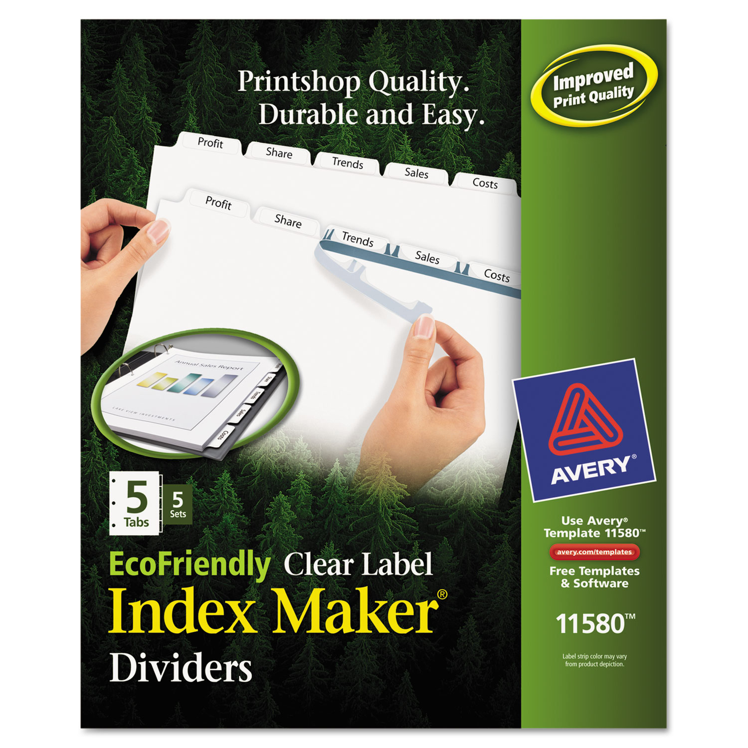  Avery 11580 Index Maker EcoFriendly Print and Apply Clear Label Dividers with White Tabs, 5-Tab, 11 x 8.5, White, 5 Sets (AVE11580) 