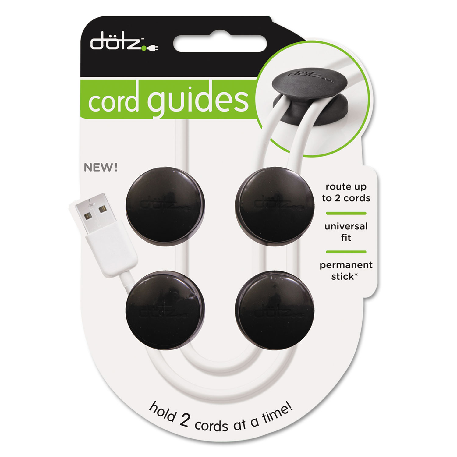 Cord Guides for Desks & Workstations, Black, 4/Pack