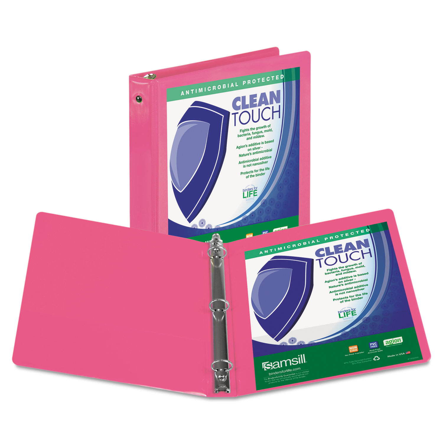Clean Touch Round Ring View Binder, Antimicrobial, 4, Berry