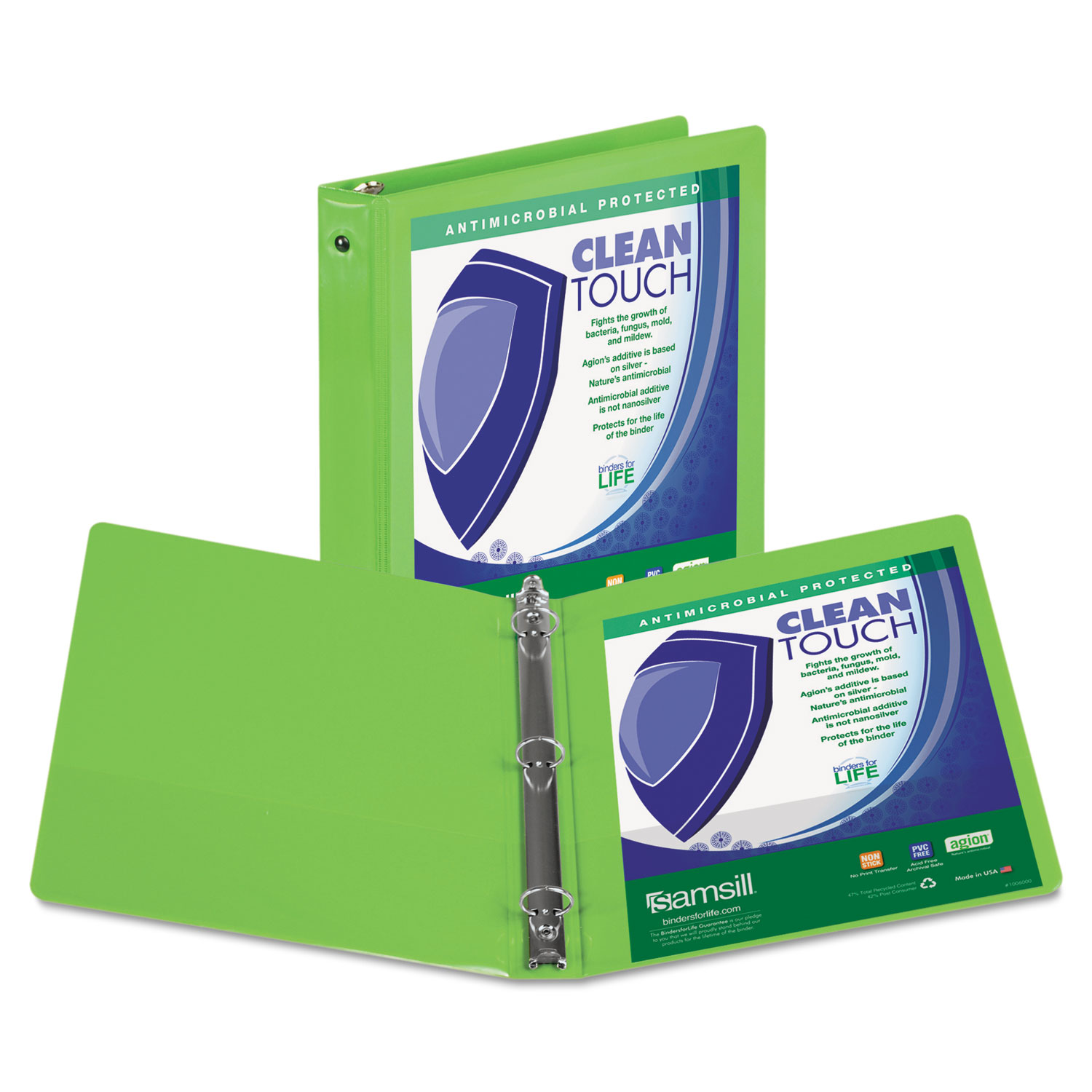 Clean Touch Round Ring View Binder, Antimicrobial, 4, Lime