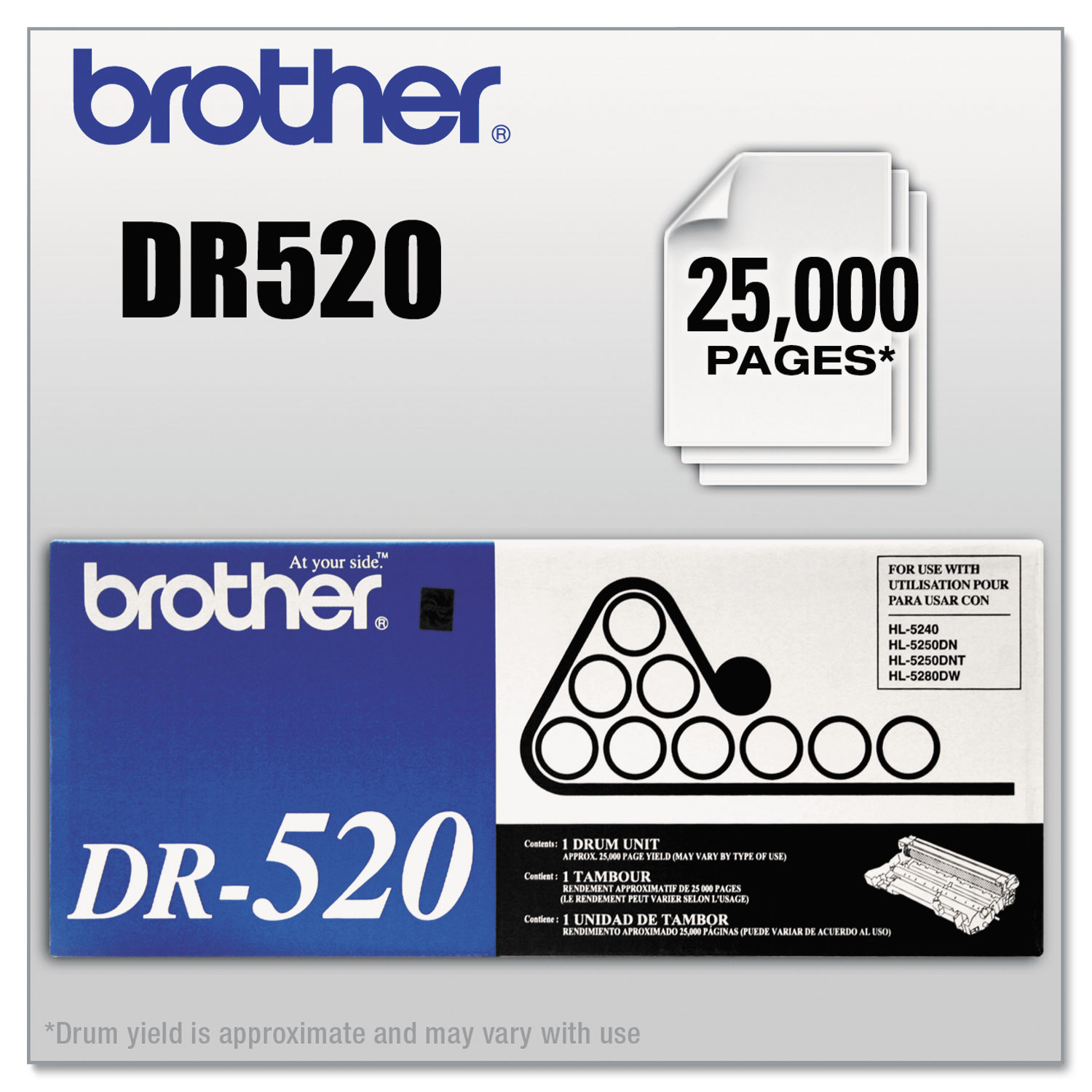  Brother DR520 DR520 Drum Unit, 25000 Page-Yield, Black (BRTDR520) 