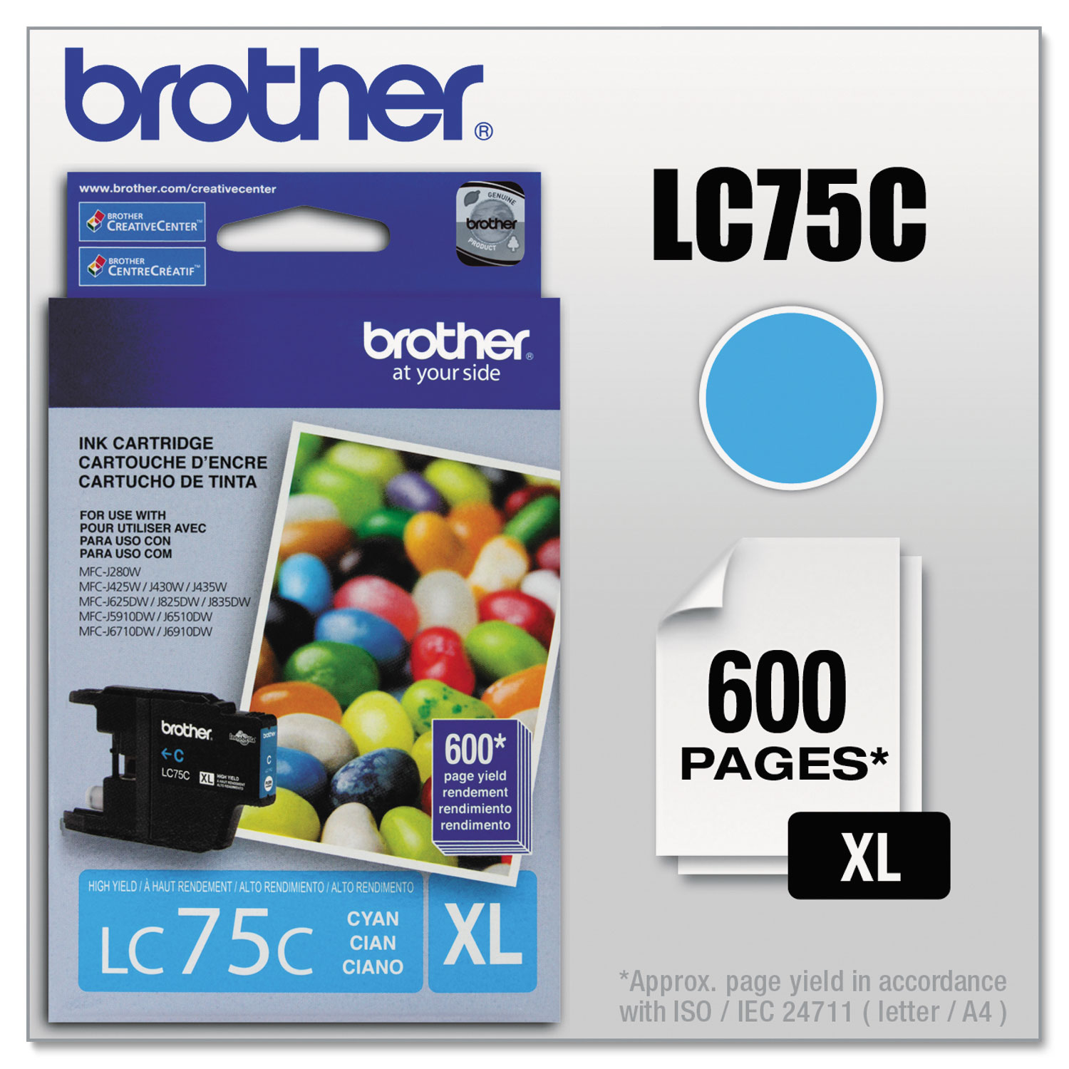  Brother LC75C LC75C Innobella High-Yield Ink, 600 Page-Yield, Cyan (BRTLC75C) 
