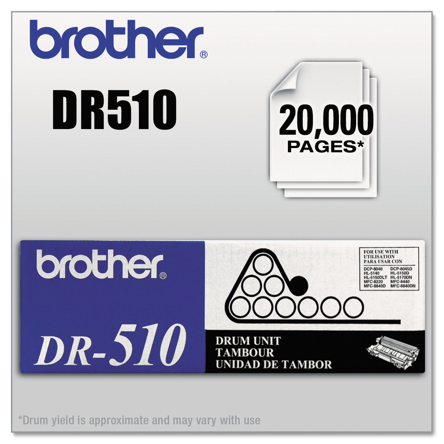  Brother DR510 DR510 Drum Unit, 20000 Page-Yield, Black (BRTDR510) 
