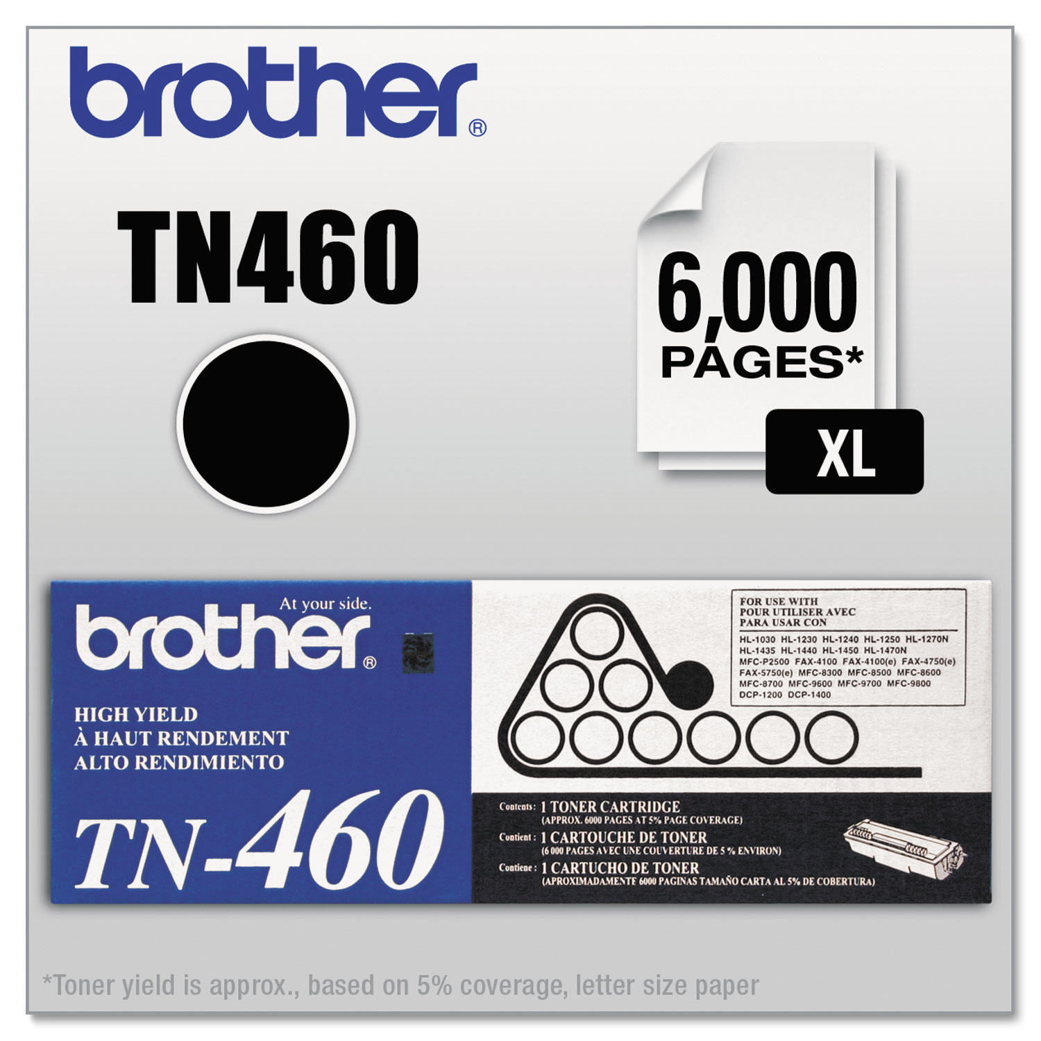  Brother TN460 TN460 High-Yield Toner, 6000 Page-Yield, Black (BRTTN460) 