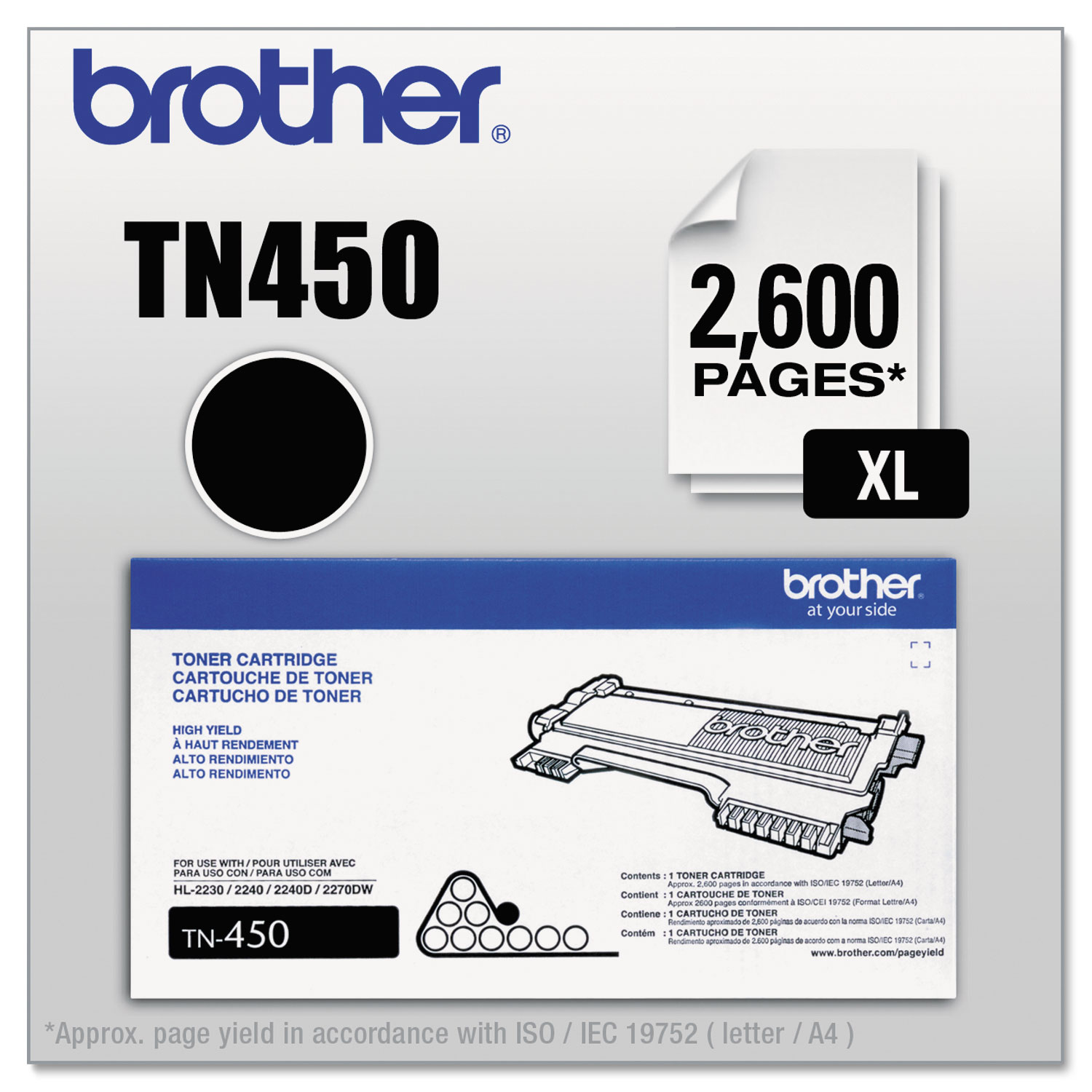  Brother TN450 TN450 High-Yield Toner, 2600 Page-Yield, Black (BRTTN450) 
