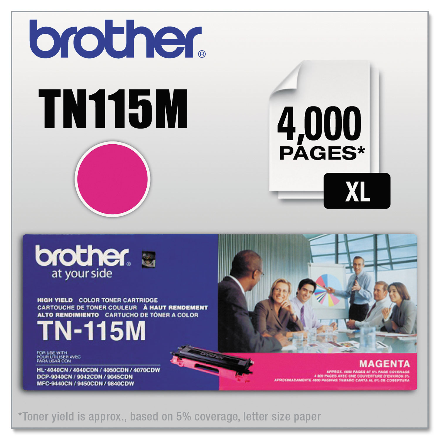  Brother TN115M TN115M High-Yield Toner, 4000 Page-Yield, Magenta (BRTTN115M) 