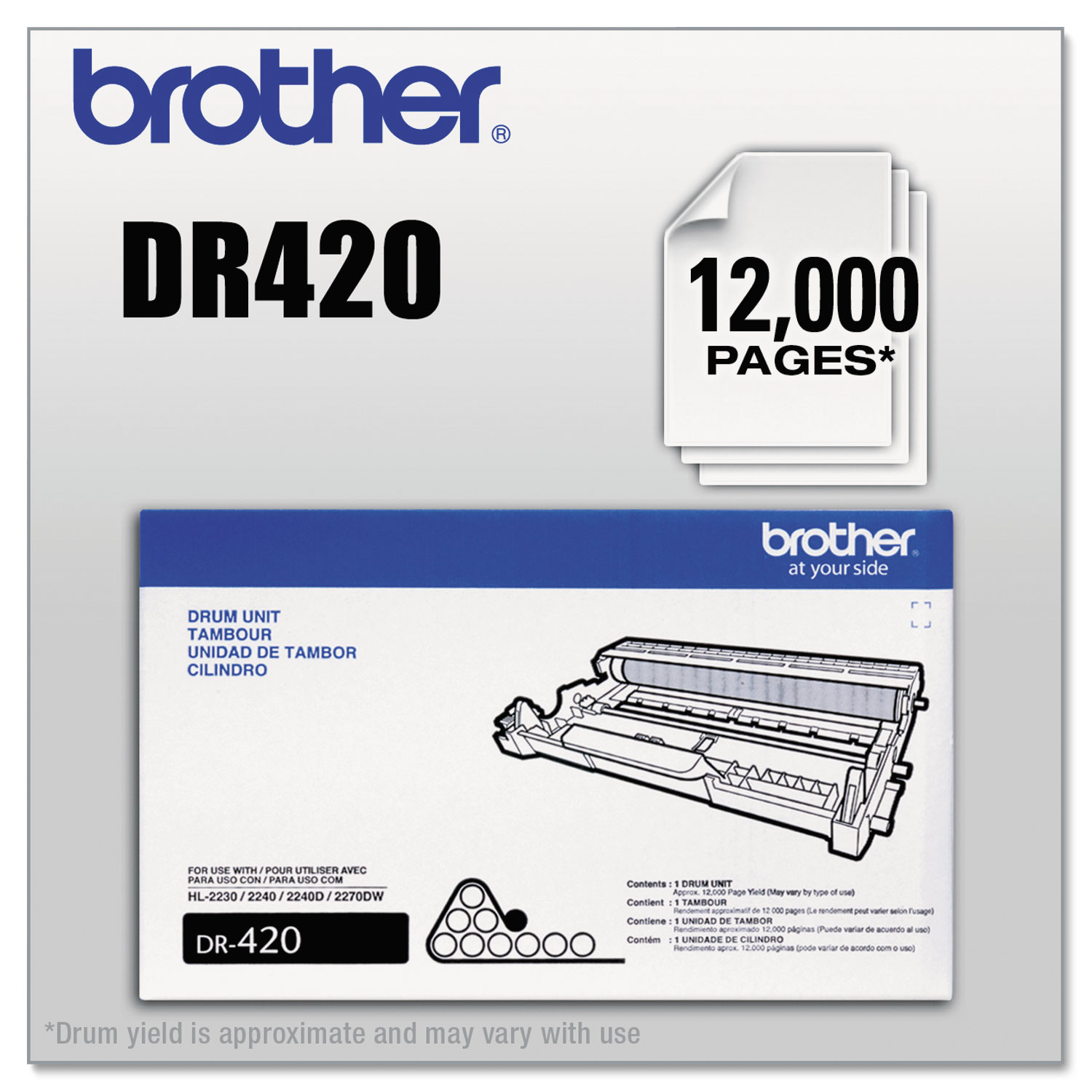 Brother DR420 DR420 Drum Unit, 12000 Page-Yield, Black (BRTDR420) 