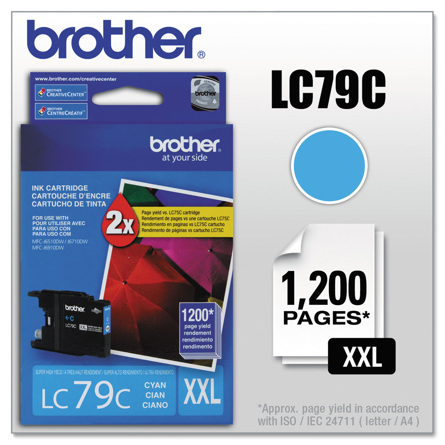  Brother LC79C LC79C Innobella Super High-Yield Ink, 1200 Page-Yield, Cyan (BRTLC79C) 