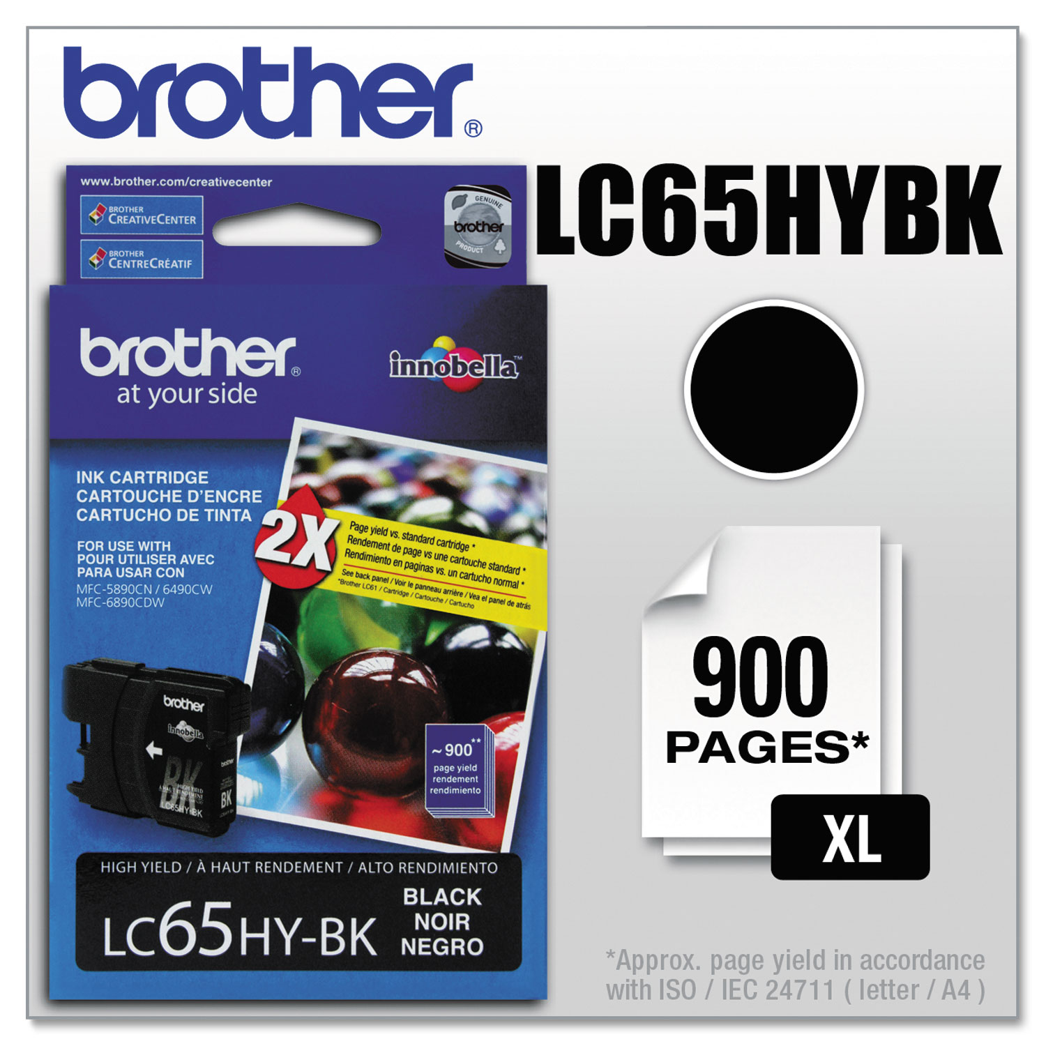  Brother LC65HYBK LC65HYBK Innobella High-Yield Ink, 900 Page-Yield, Black (BRTLC65HYBK) 