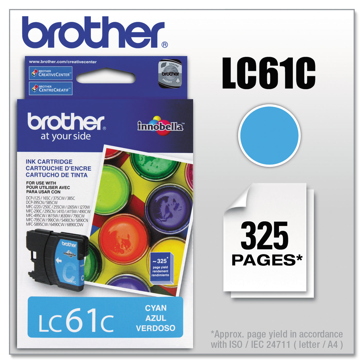  Brother LC61C LC61C Innobella Ink, 325 Page-Yield, Cyan (BRTLC61C) 