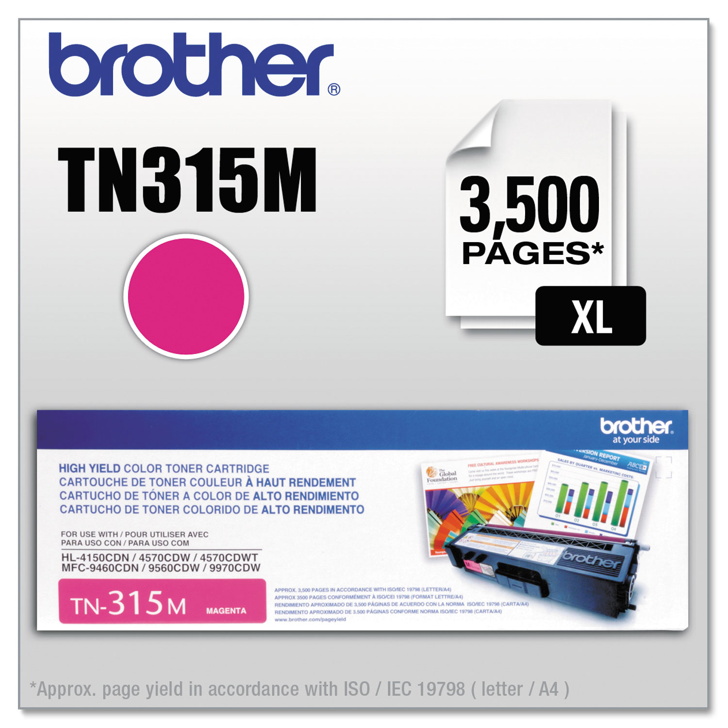  Brother TN315M TN315M High-Yield Toner, 3500 Page-Yield, Magenta (BRTTN315M) 