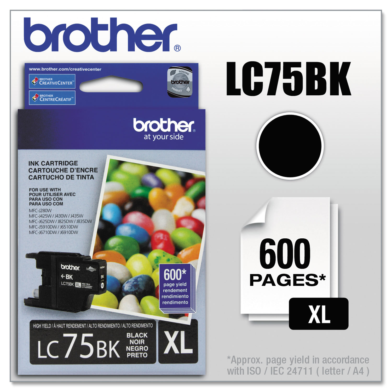  Brother LC75BK LC75BK Innobella High-Yield Ink, 600 Page-Yield, Black (BRTLC75BK) 