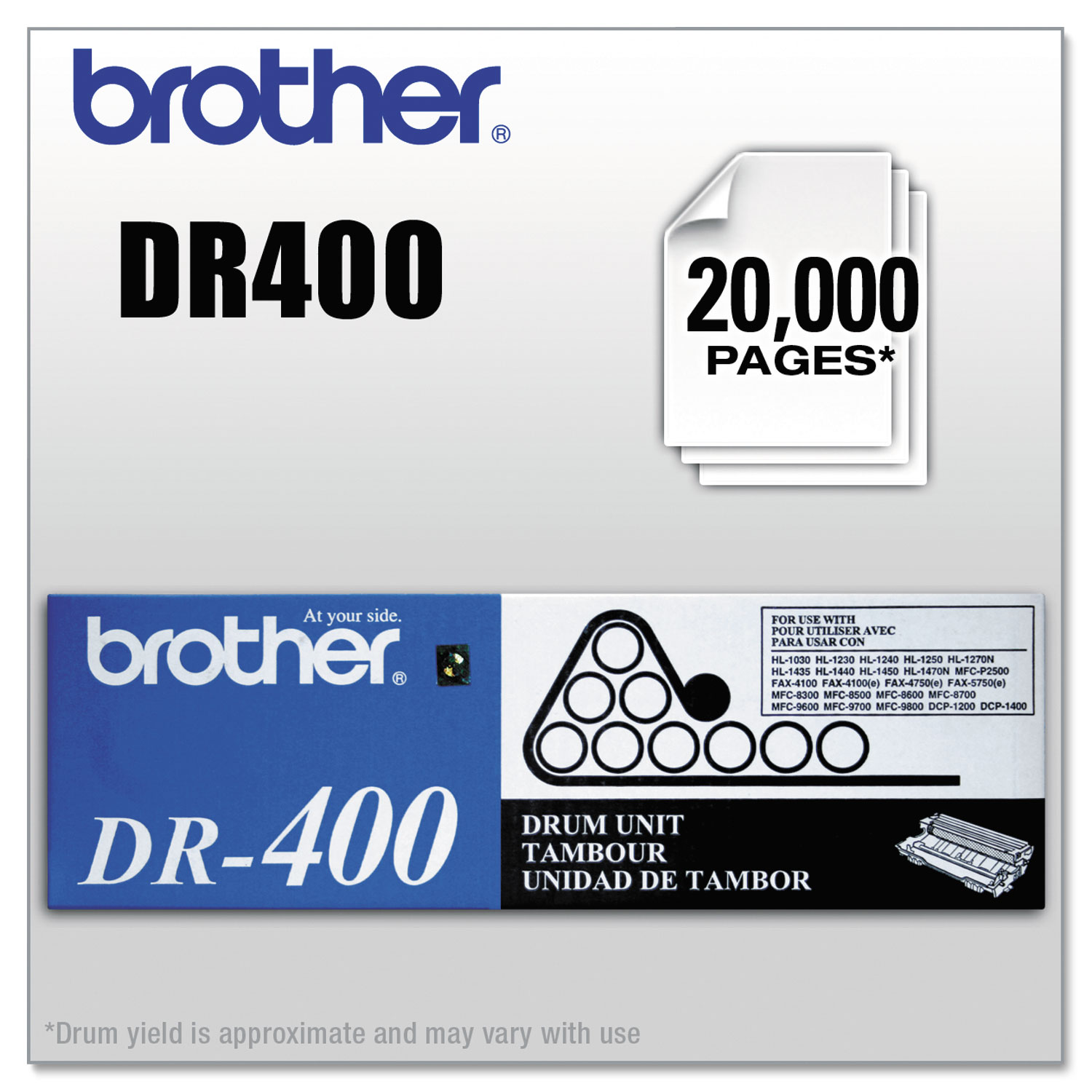  Brother DR400 DR400 Drum Unit, 20000 Page-Yield, Black (BRTDR400) 